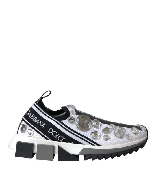 Dolce & Gabbana White Sorrento Crystals Sneakers Shoes - Arichezz.store