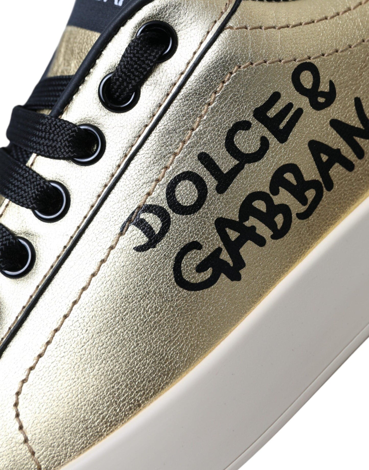 Dolce & Gabbana Gold Portofino Calf Leather Sneakers Women Shoes - Arichezz.store