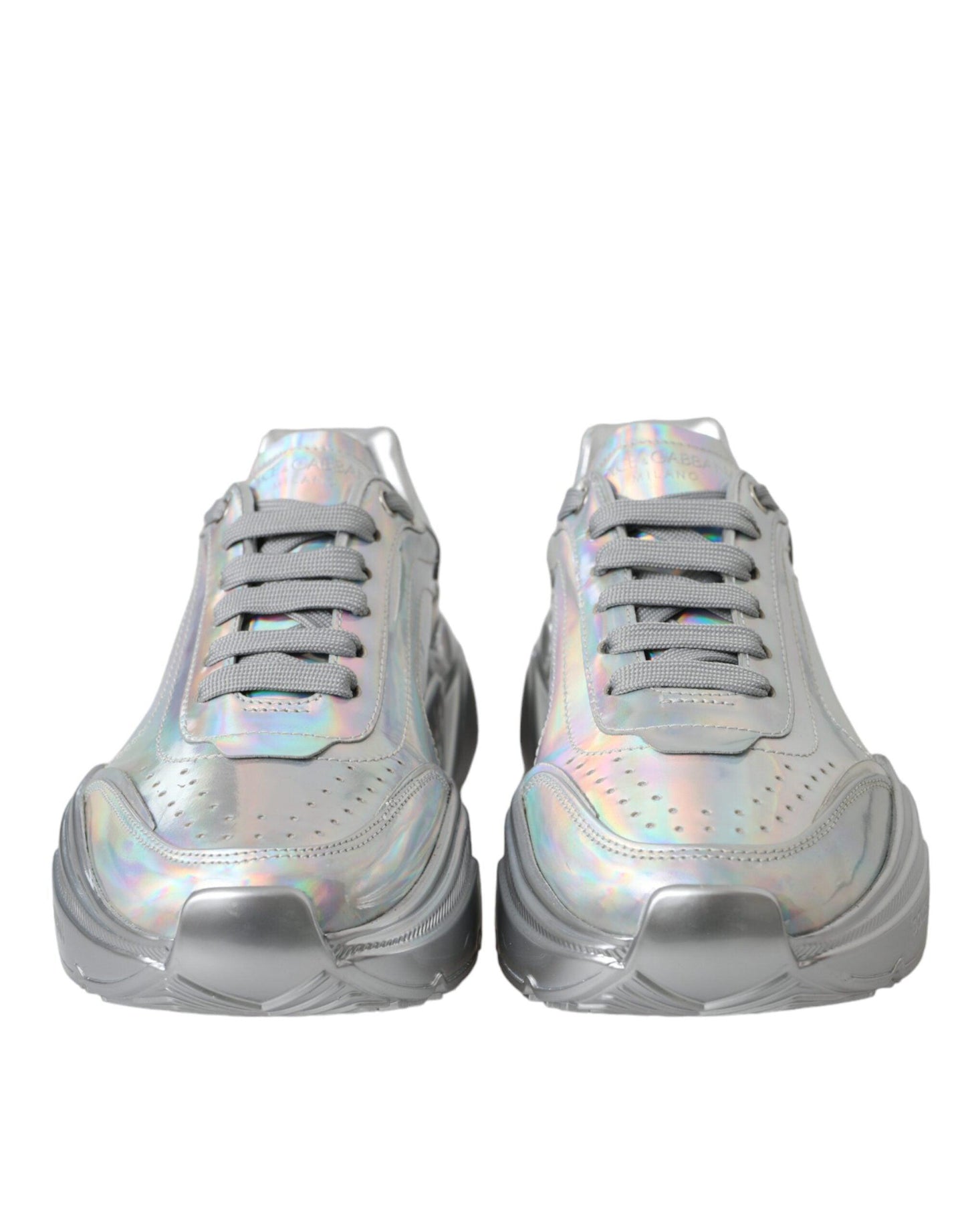 Dolce & Gabbana Silver Iridescent DAYMASTER Leather Sneakers Shoes - Arichezz.store