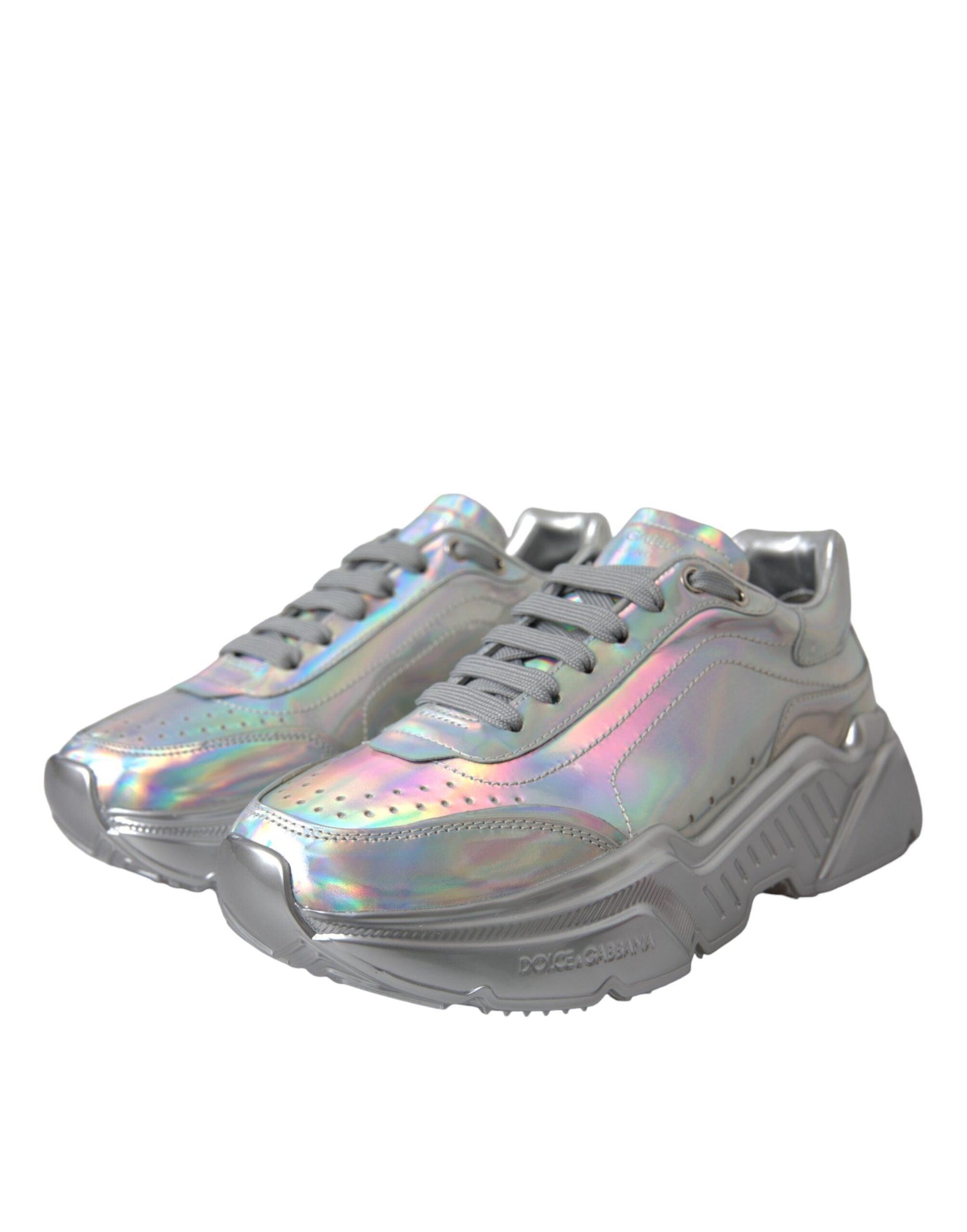 Dolce & Gabbana Silver Iridescent DAYMASTER Leather Sneakers Shoes - Arichezz.store