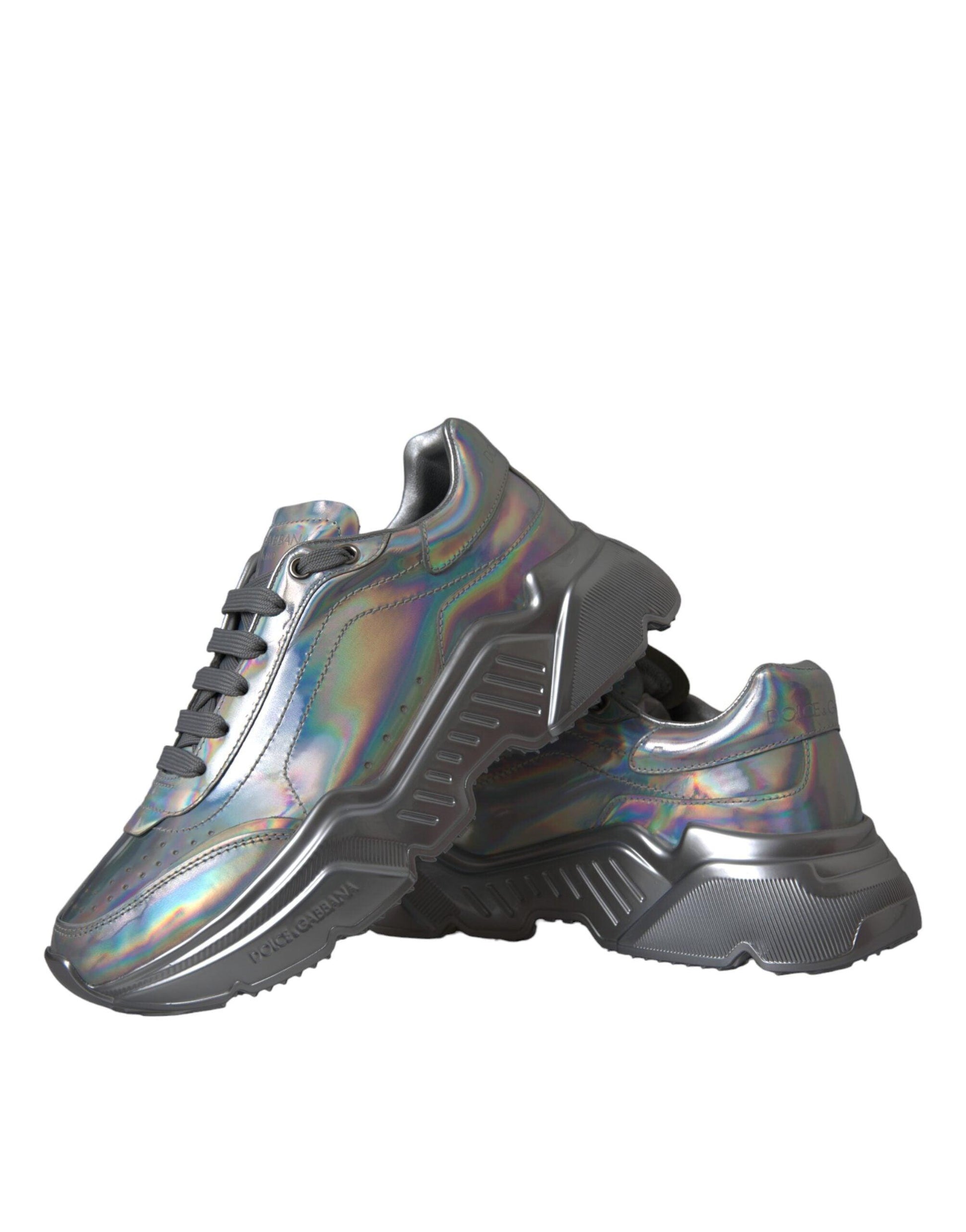 Dolce & Gabbana Silver Iridescent DAYMASTER Leather Sneakers Shoes - Arichezz.store