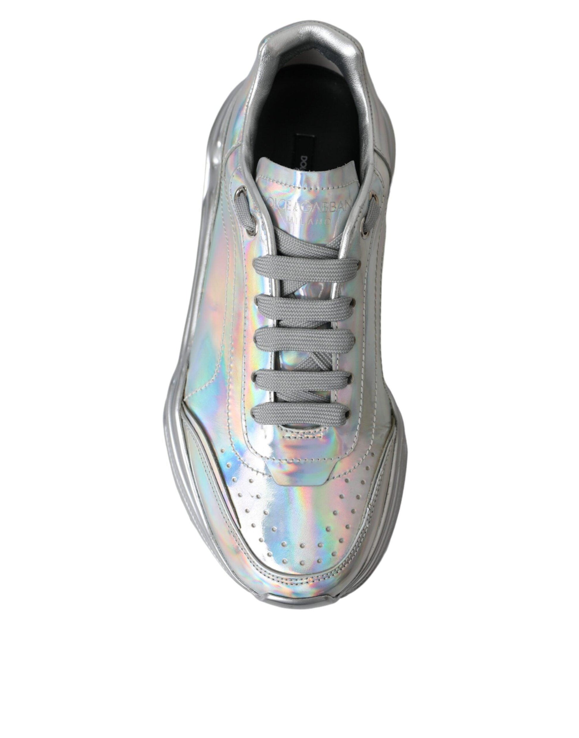 Dolce & Gabbana Silver Iridescent DAYMASTER Leather Sneakers Shoes - Arichezz.store