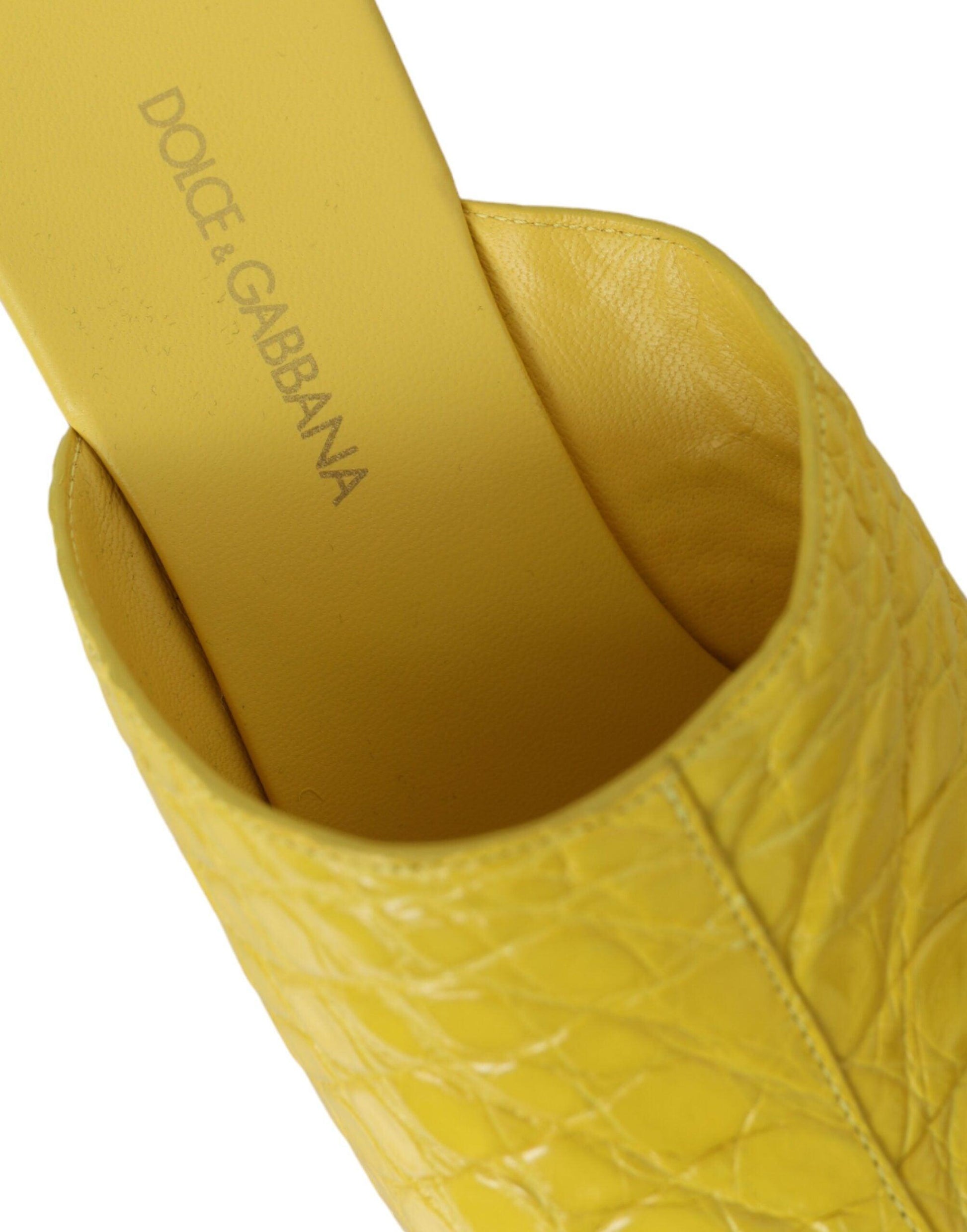 Dolce & Gabbana Yellow Leather Wood Mule Wedge Slides Shoes - Arichezz.store