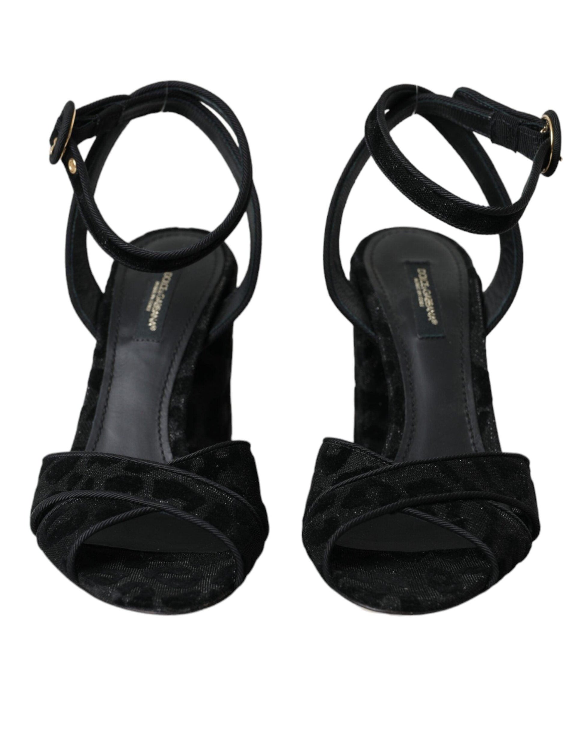 Dolce & Gabbana Black Leopard Suede Heels Sandals Shoes - Arichezz.store