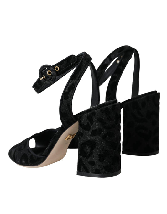 Dolce & Gabbana Black Leopard Suede Heels Sandals Shoes - Arichezz.store