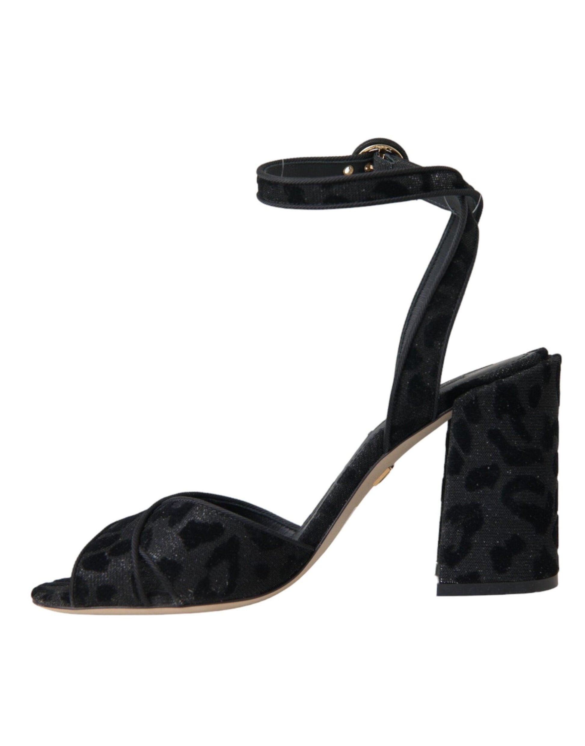 Dolce & Gabbana Black Leopard Suede Heels Sandals Shoes - Arichezz.store