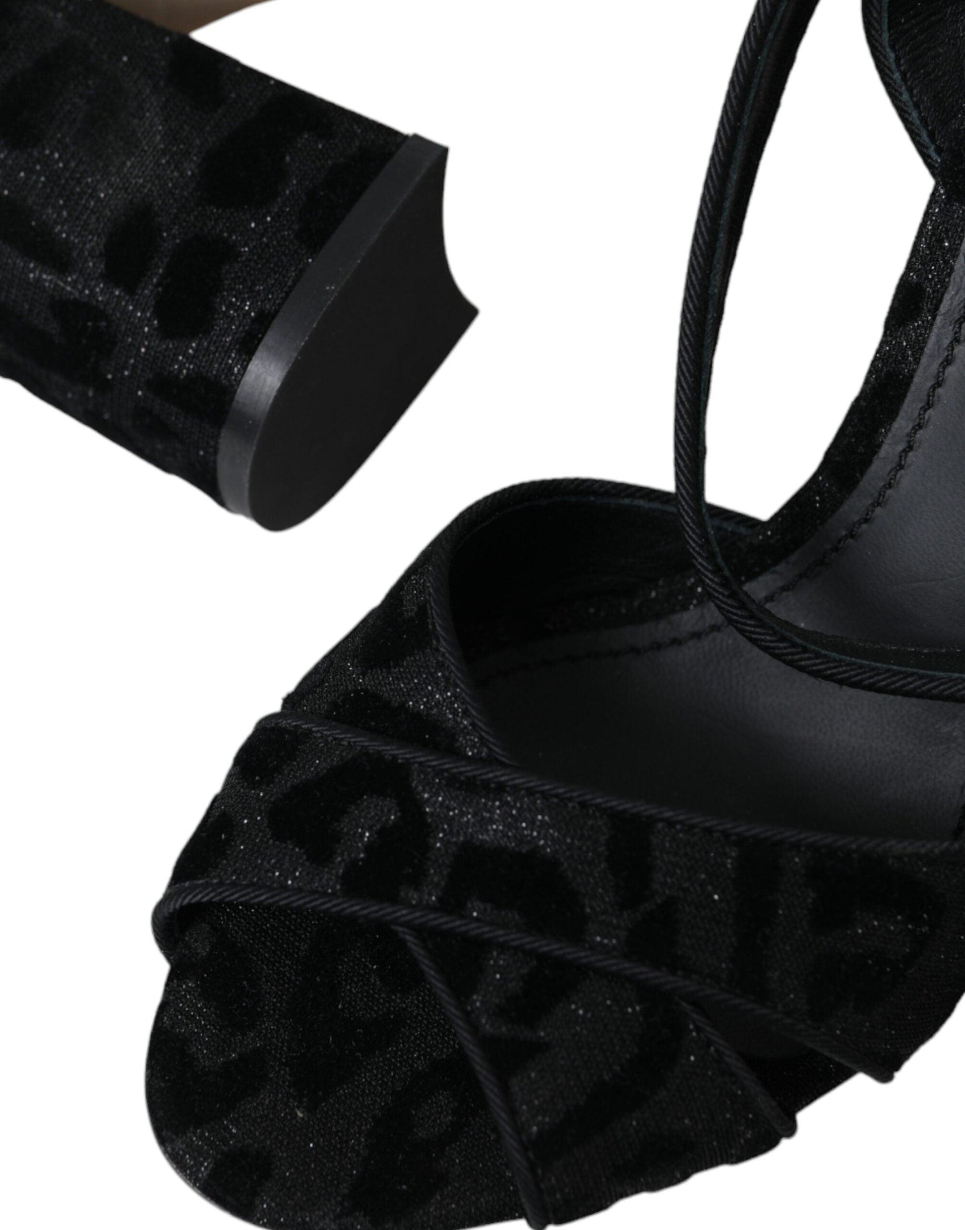 Dolce & Gabbana Black Leopard Suede Heels Sandals Shoes - Arichezz.store