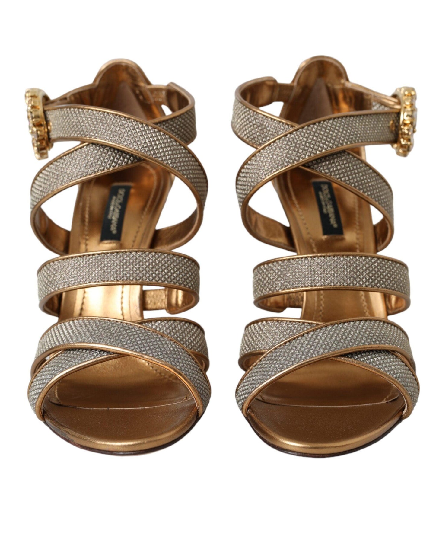 Dolce & Gabbana Bronze Crystal Strap Heels Sandals Shoes - Arichezz.store