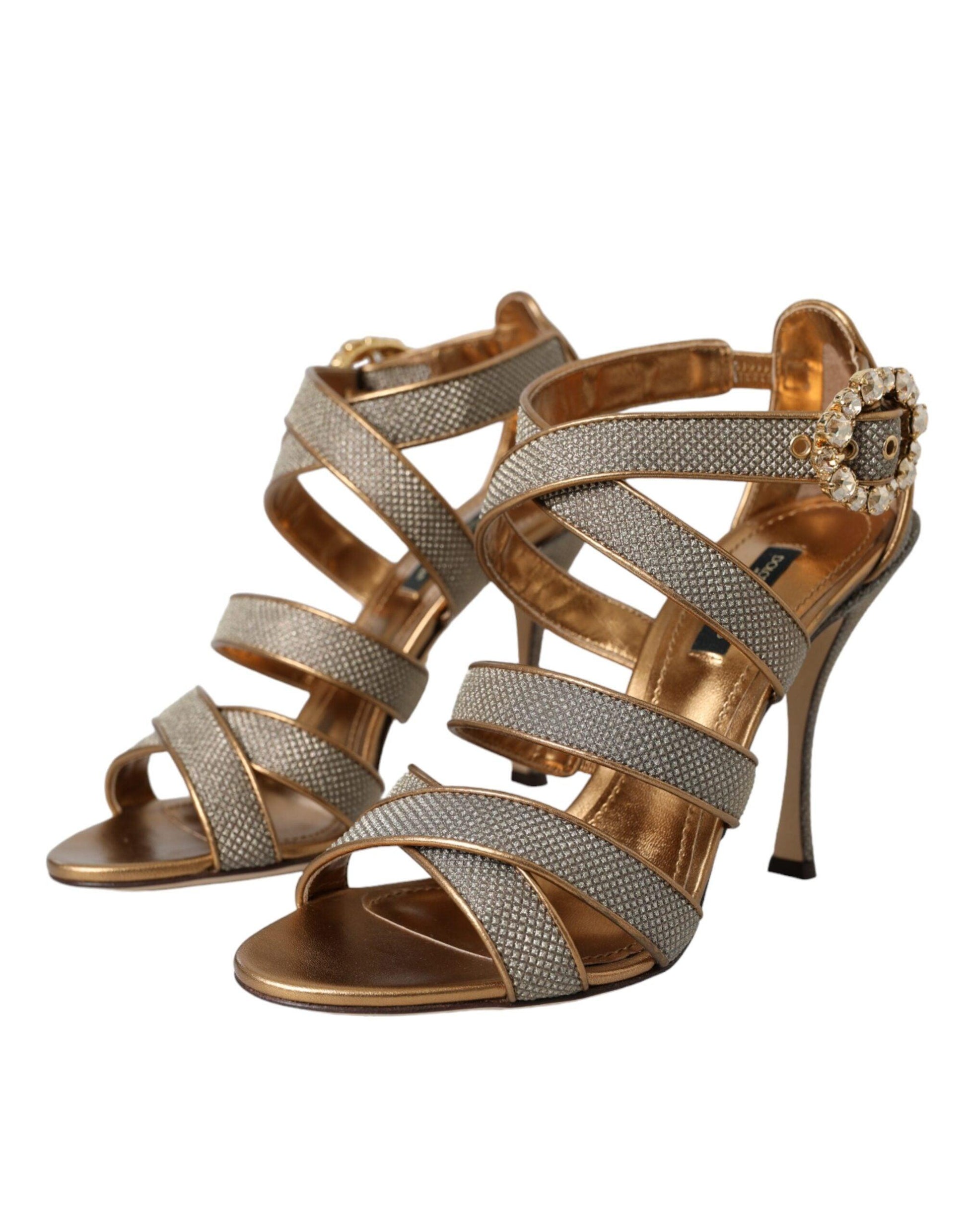 Dolce & Gabbana Bronze Crystal Strap Heels Sandals Shoes - Arichezz.store