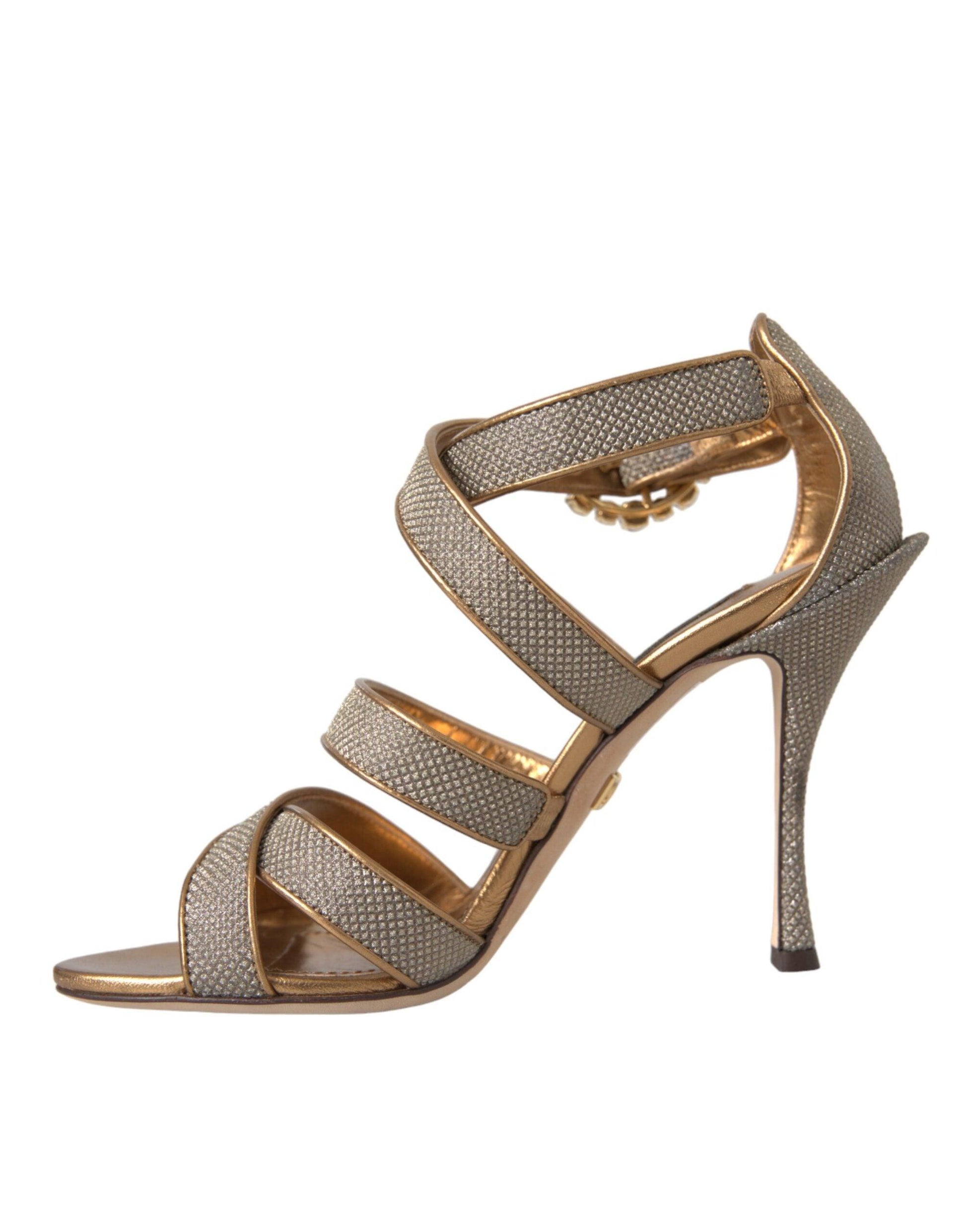 Dolce & Gabbana Bronze Crystal Strap Heels Sandals Shoes - Arichezz.store