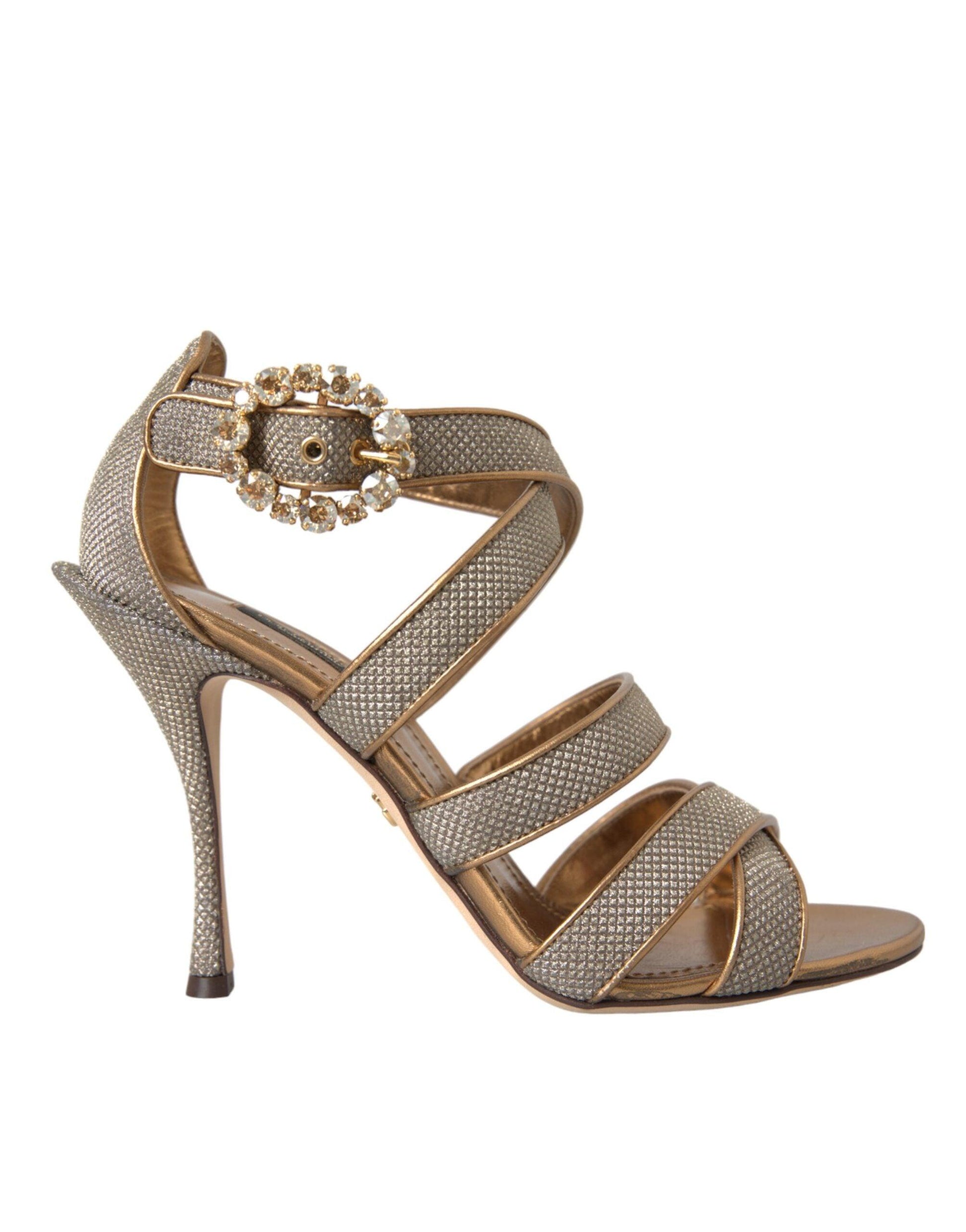 Dolce & Gabbana Bronze Crystal Strap Heels Sandals Shoes - Arichezz.store