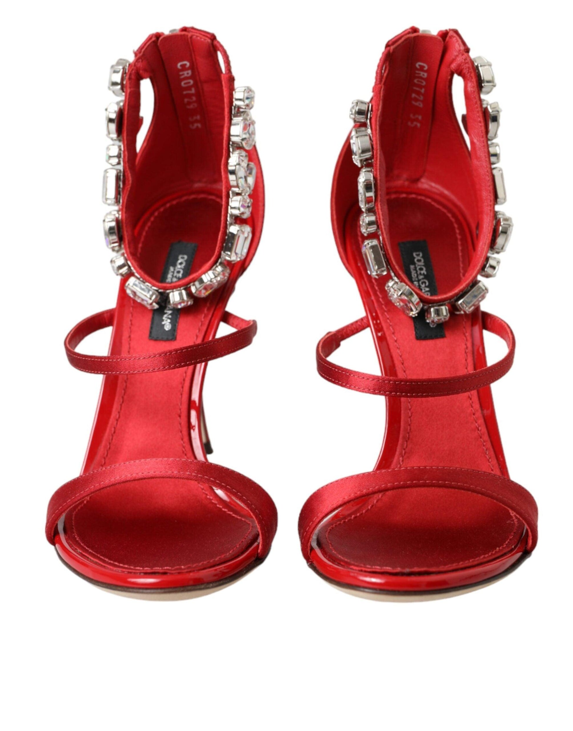 Dolce & Gabbana Red Keira Satin Crystals Sandals Heels Shoes - Arichezz.store