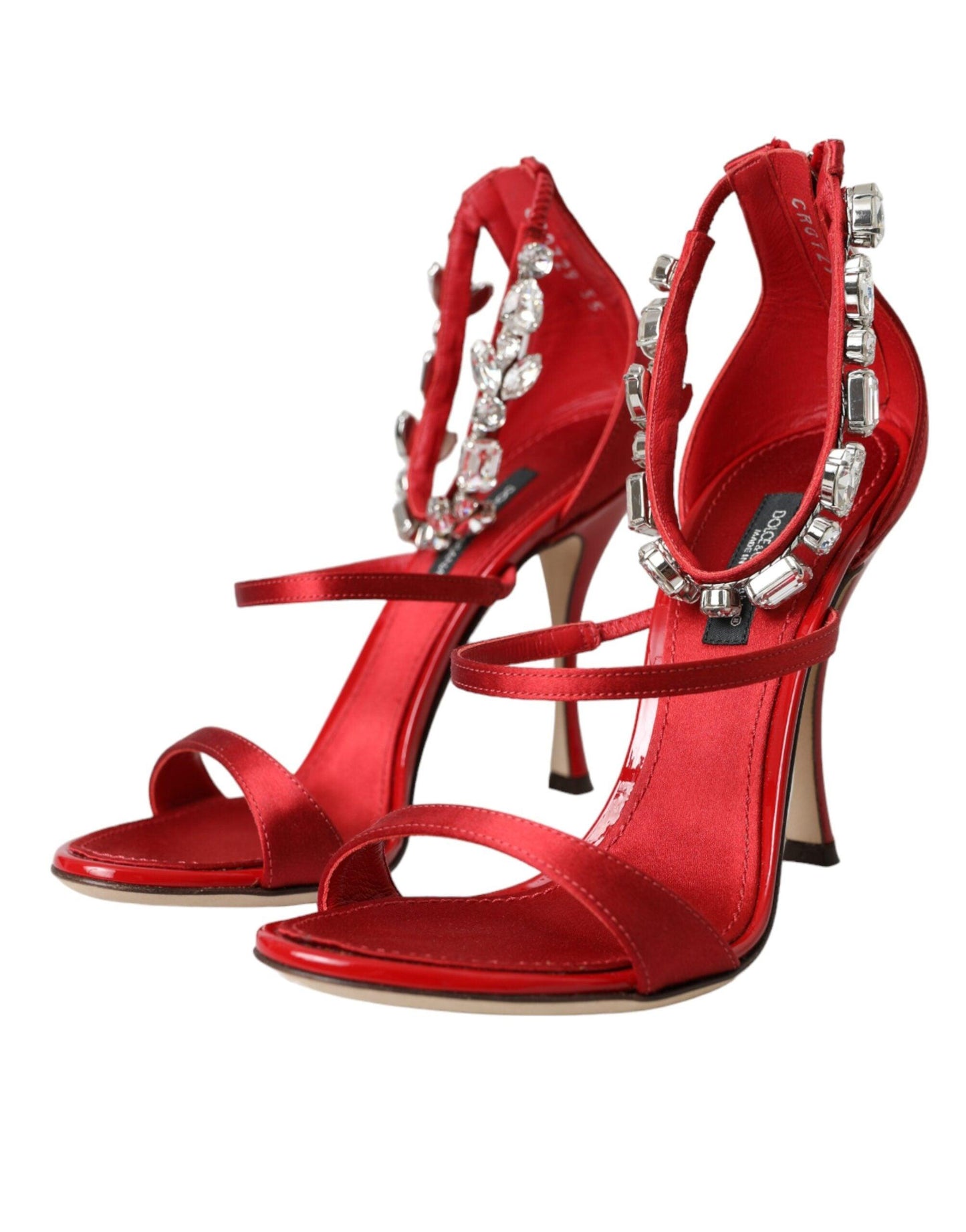 Dolce & Gabbana Red Keira Satin Crystals Sandals Heels Shoes - Arichezz.store