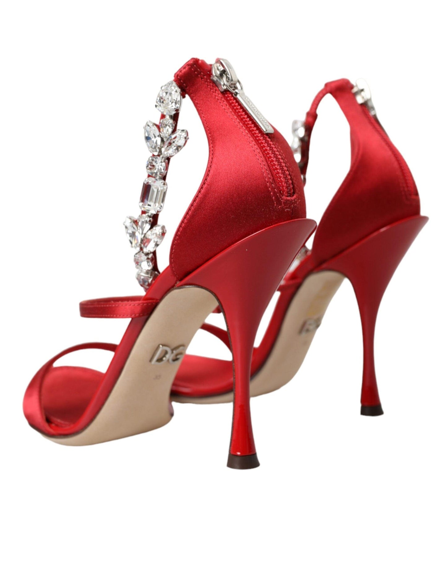 Dolce & Gabbana Red Keira Satin Crystals Sandals Heels Shoes - Arichezz.store