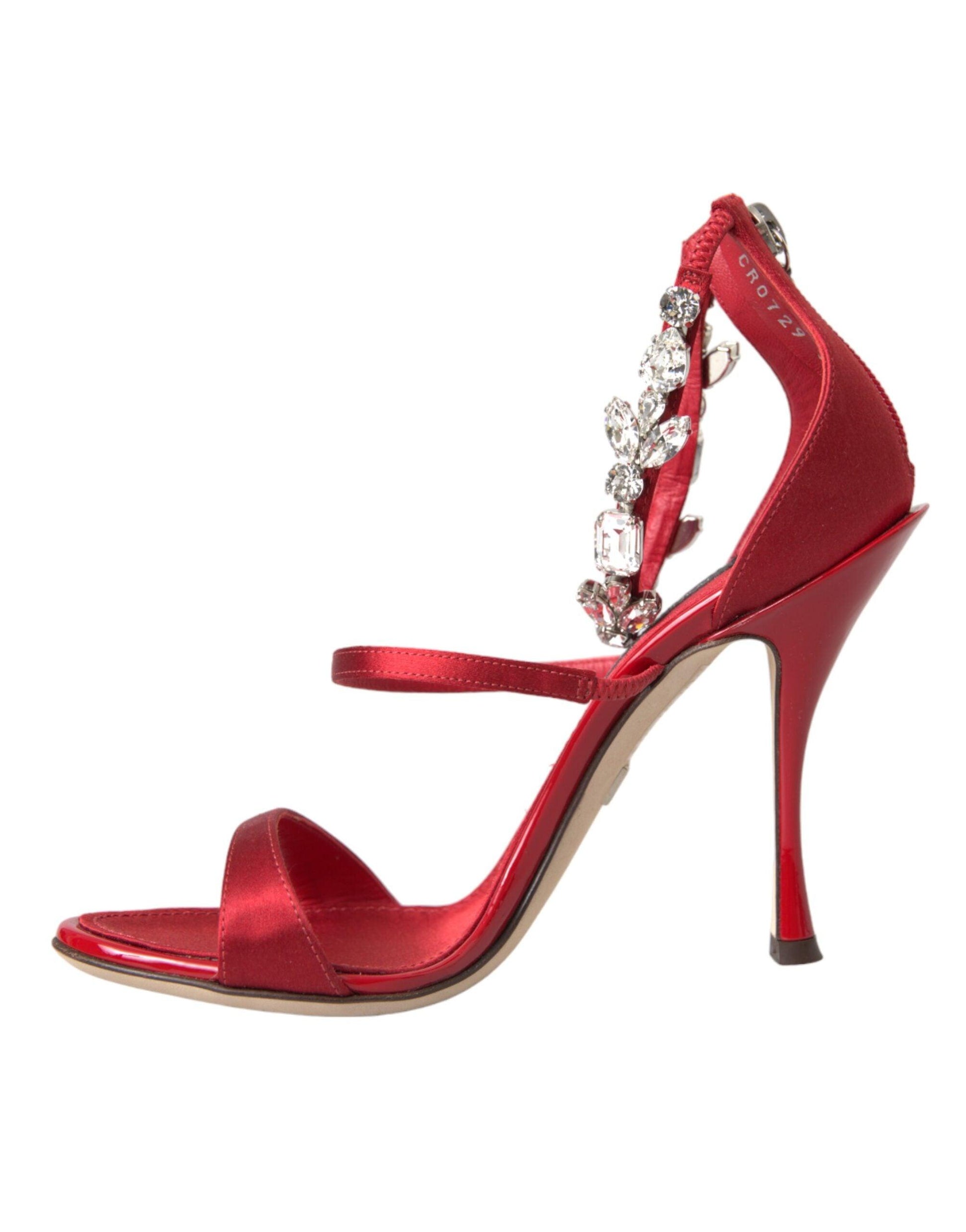 Dolce & Gabbana Red Keira Satin Crystals Sandals Heels Shoes - Arichezz.store