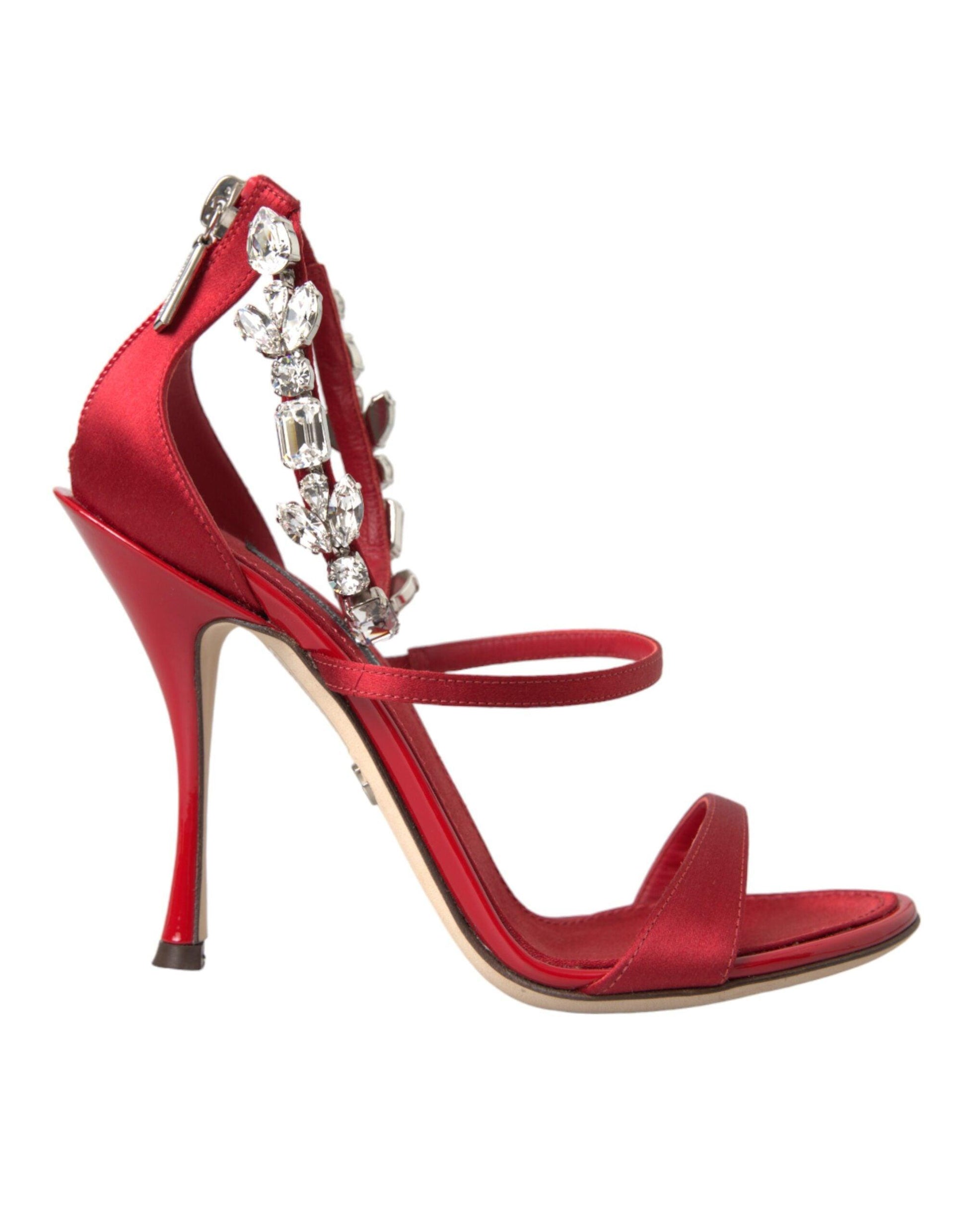 Dolce & Gabbana Red Keira Satin Crystals Sandals Heels Shoes - Arichezz.store