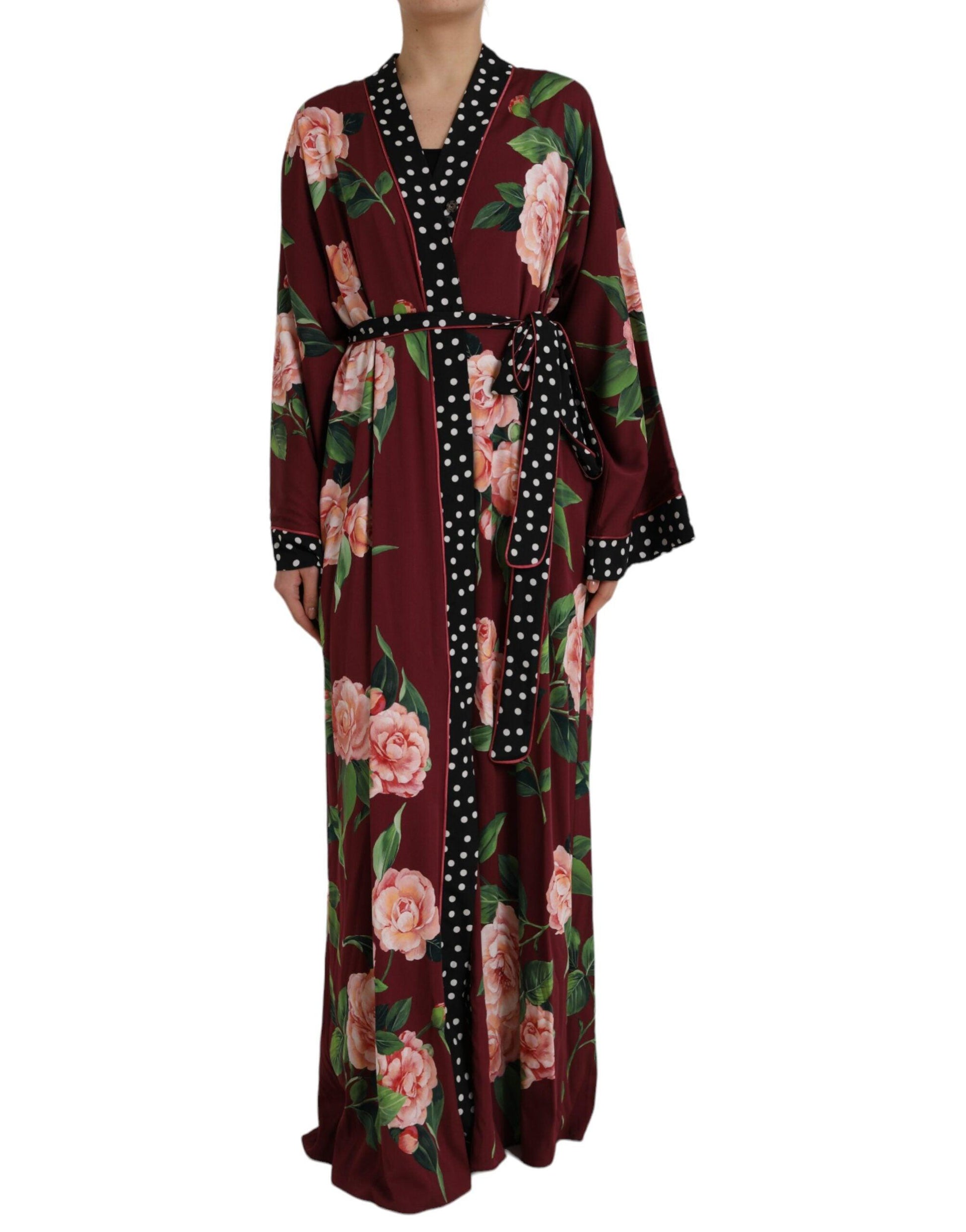 Dolce & Gabbana Bordeaux Floral Maxi Kaftan Crepe Robe Dress - Arichezz.store