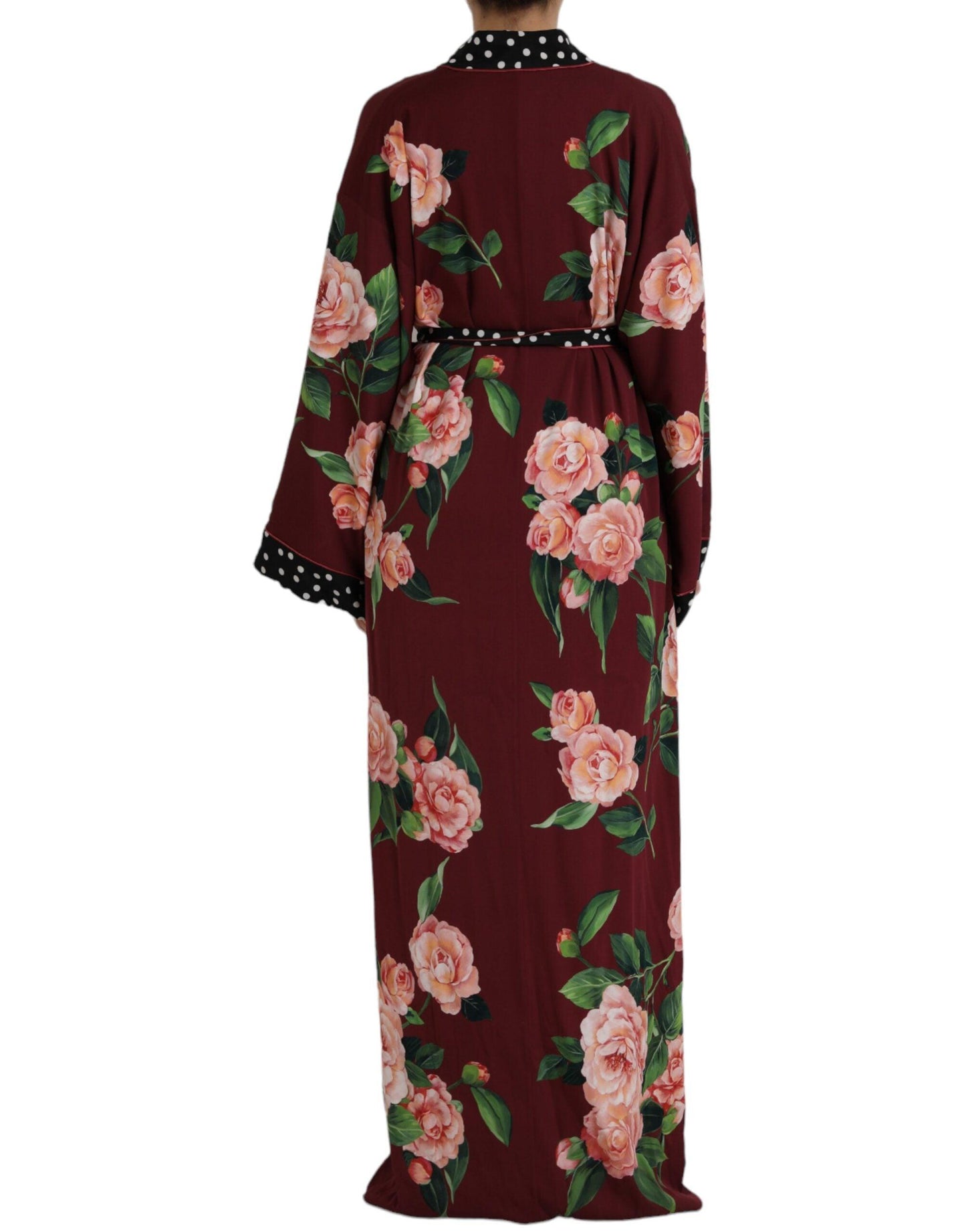 Dolce & Gabbana Bordeaux Floral Maxi Kaftan Crepe Robe Dress - Arichezz.store