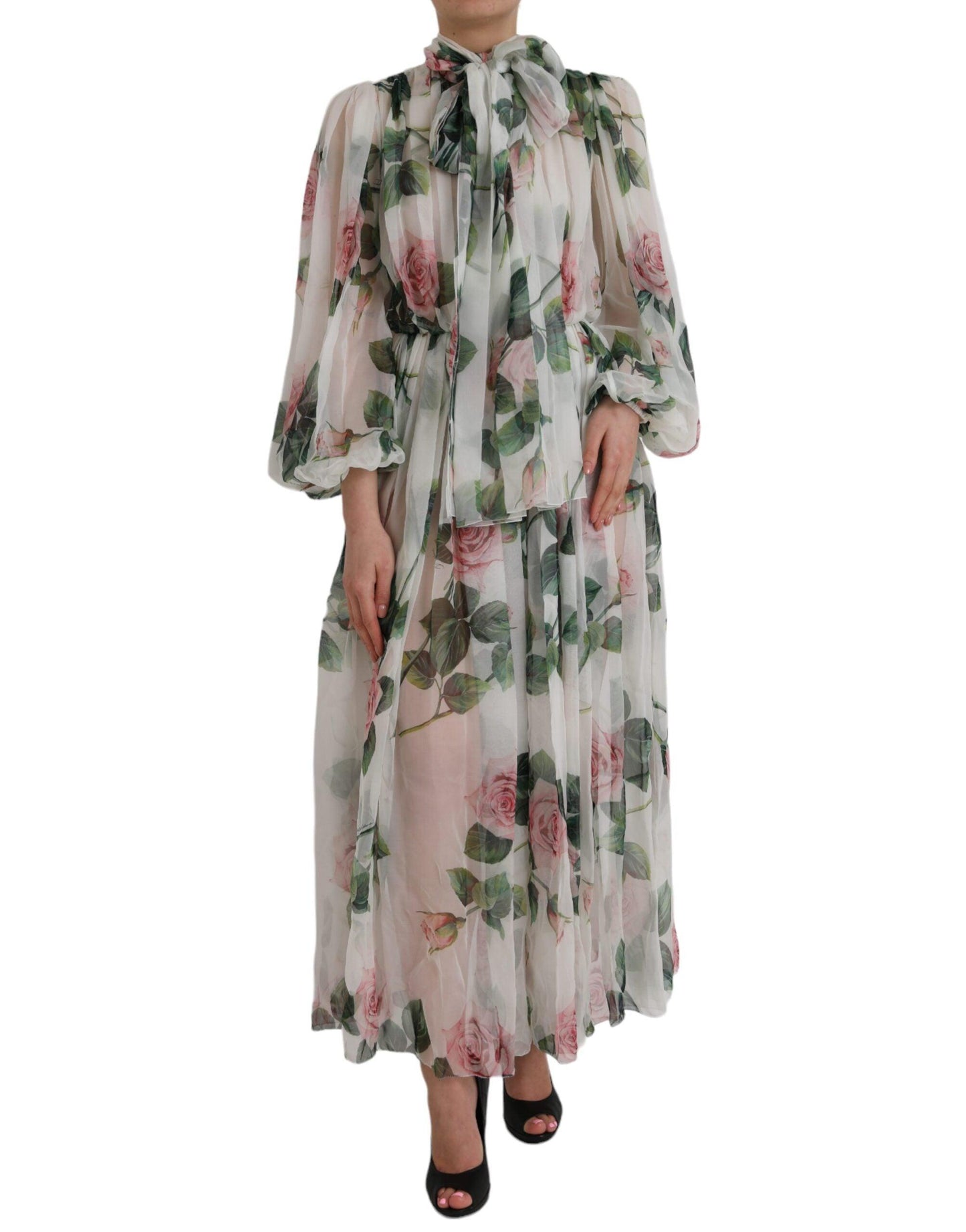 Dolce & Gabbana White Silk Floral Print Long Maxi Dress - Arichezz.store