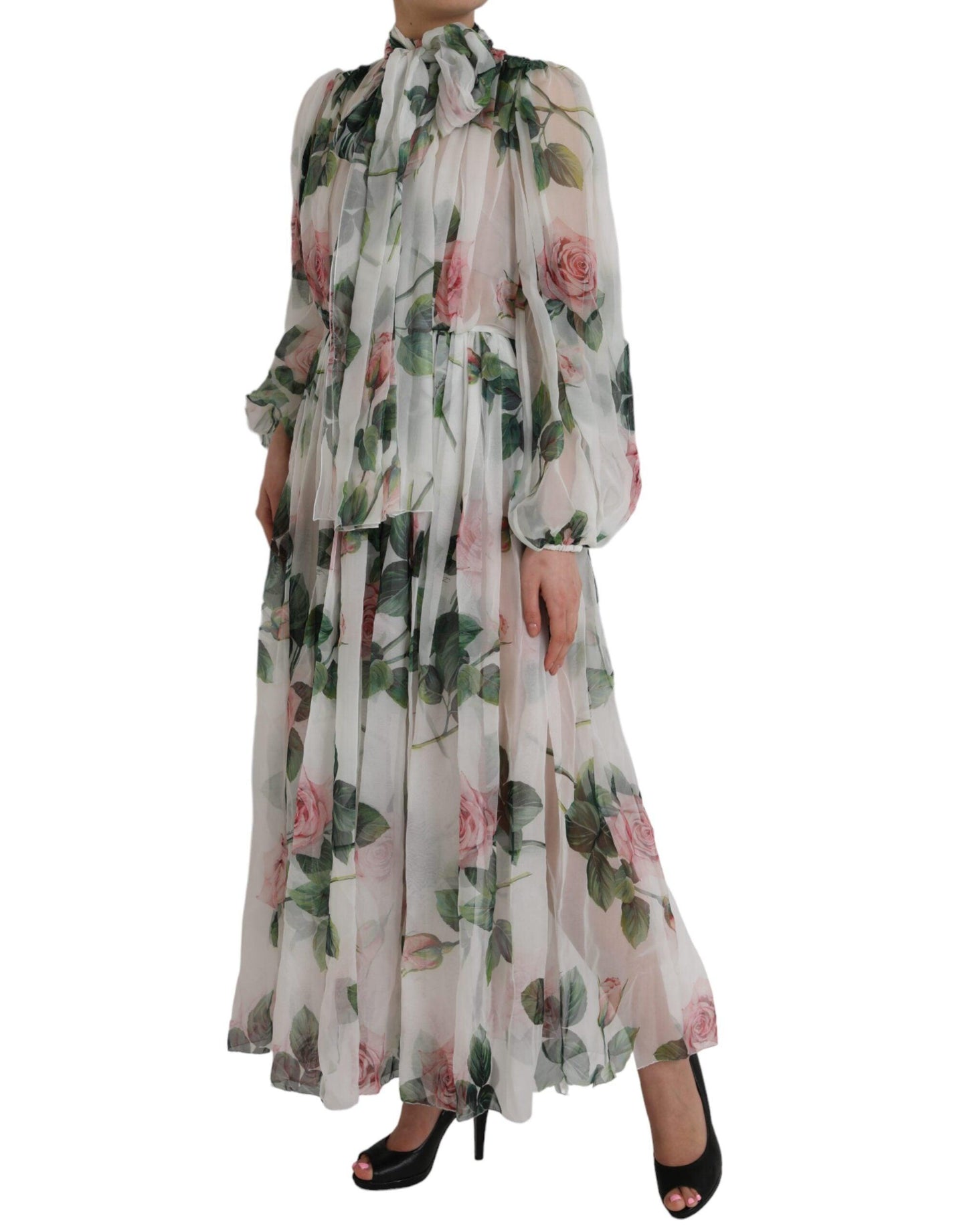 Dolce & Gabbana White Silk Floral Print Long Maxi Dress - Arichezz.store