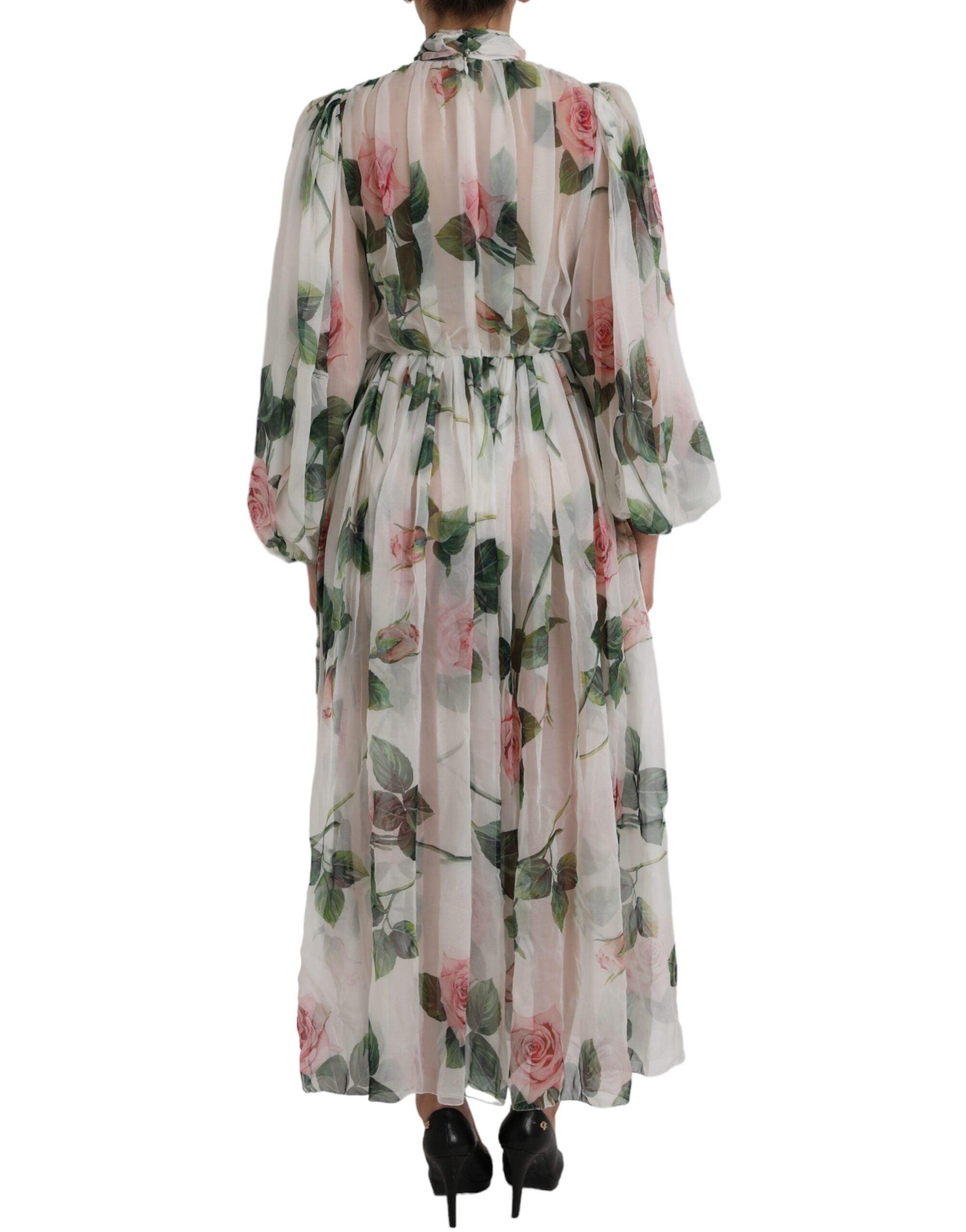 Dolce & Gabbana White Silk Floral Print Long Maxi Dress - Arichezz.store