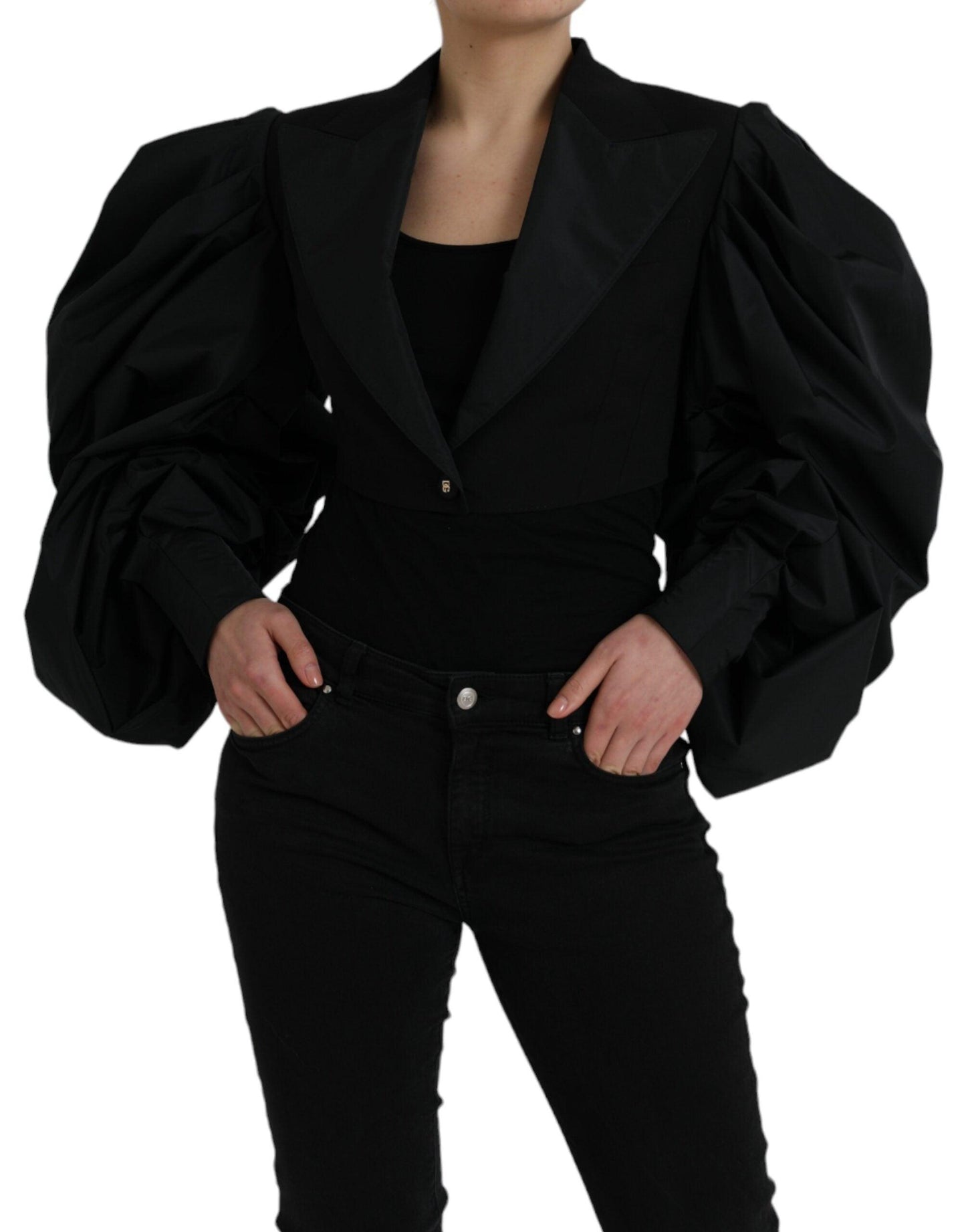 Dolce & Gabbana Black Cropped Jacket with Puffed Sleeves - Arichezz.store