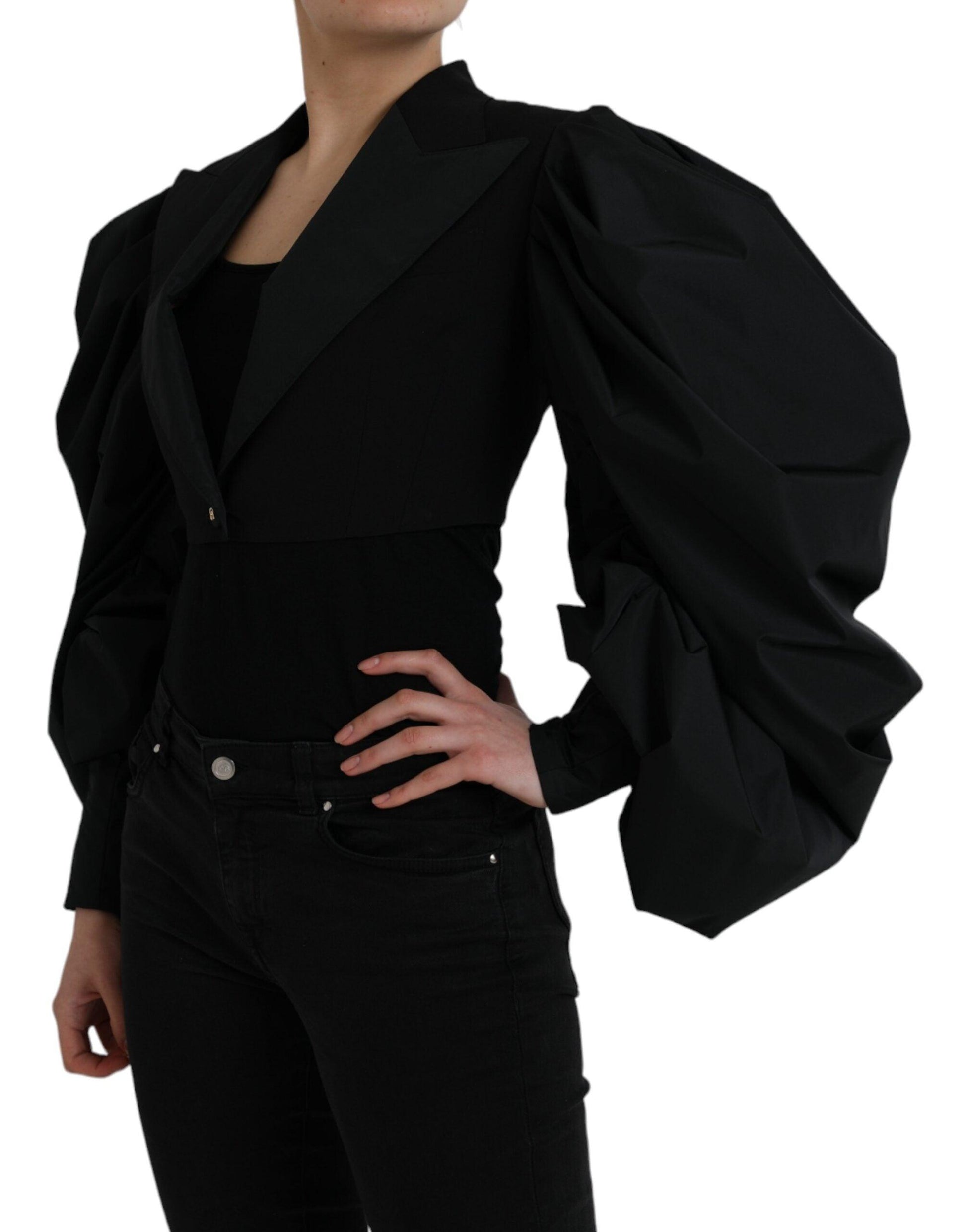 Dolce & Gabbana Black Cropped Jacket with Puffed Sleeves - Arichezz.store