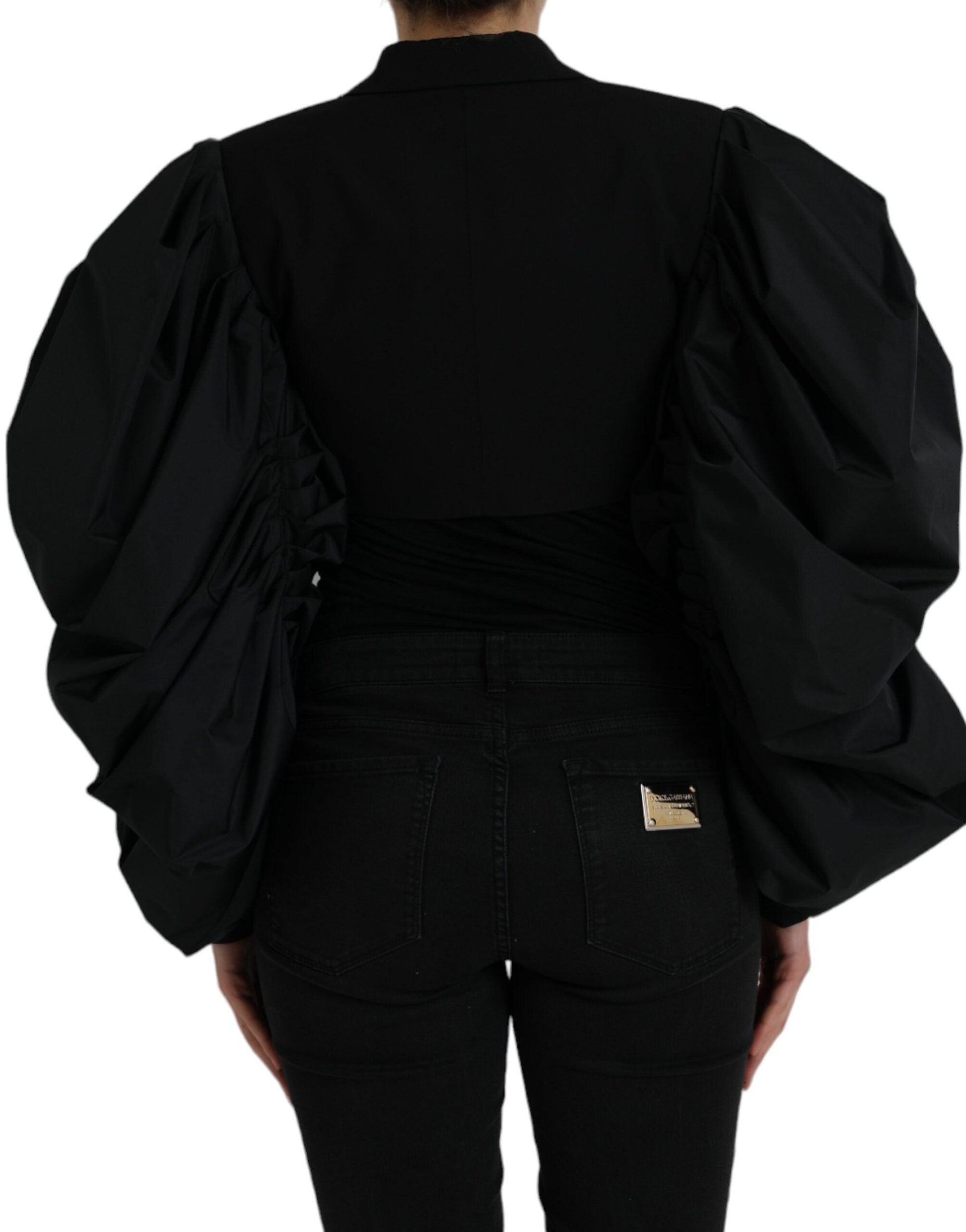 Dolce & Gabbana Black Cropped Jacket with Puffed Sleeves - Arichezz.store