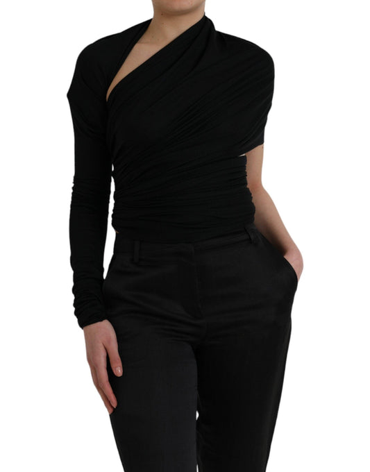 Dolce & Gabbana Black Wool Cutout Asymmetric Long Sleeve Top - Arichezz.store