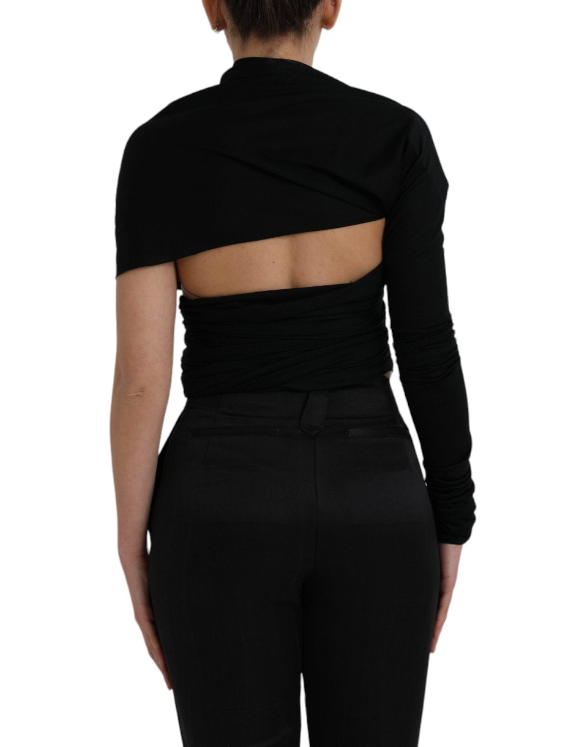 Dolce & Gabbana Black Wool Cutout Asymmetric Long Sleeve Top - Arichezz.store