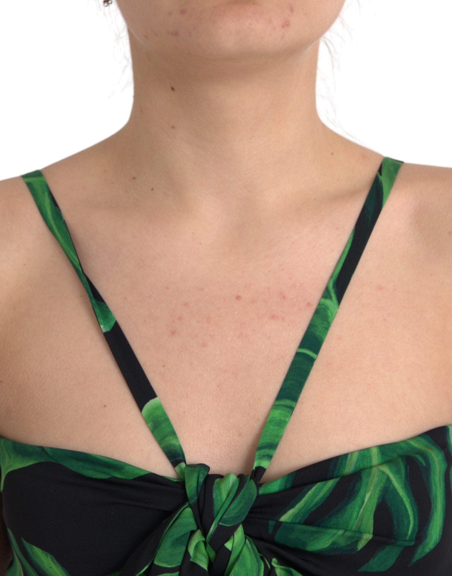 Dolce & Gabbana Black Green Leaf Silk Halter Cropped Top - Arichezz.store