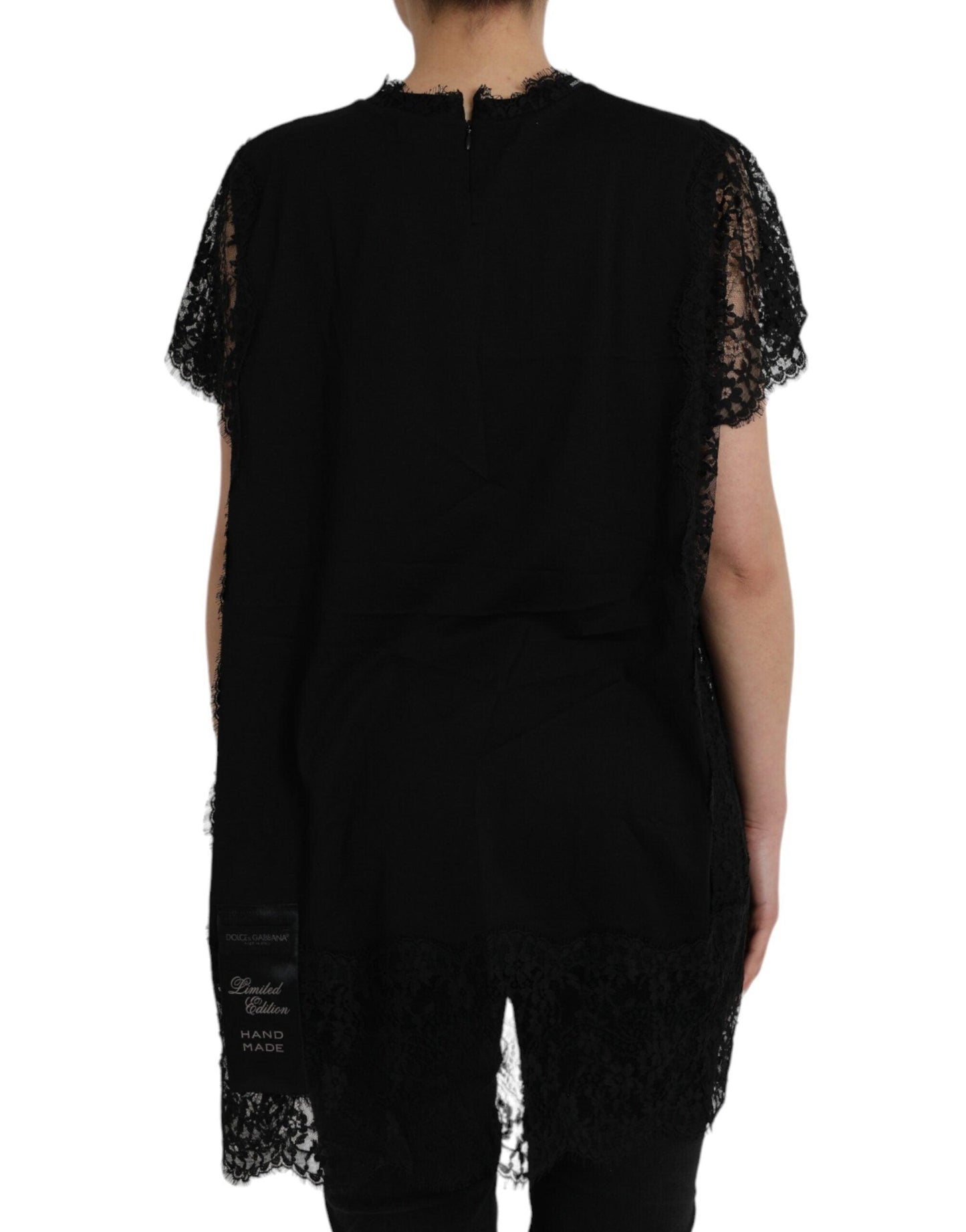 Dolce & Gabbana Black Sacred Heart Print Cotton Lace T-shirt - Arichezz.store