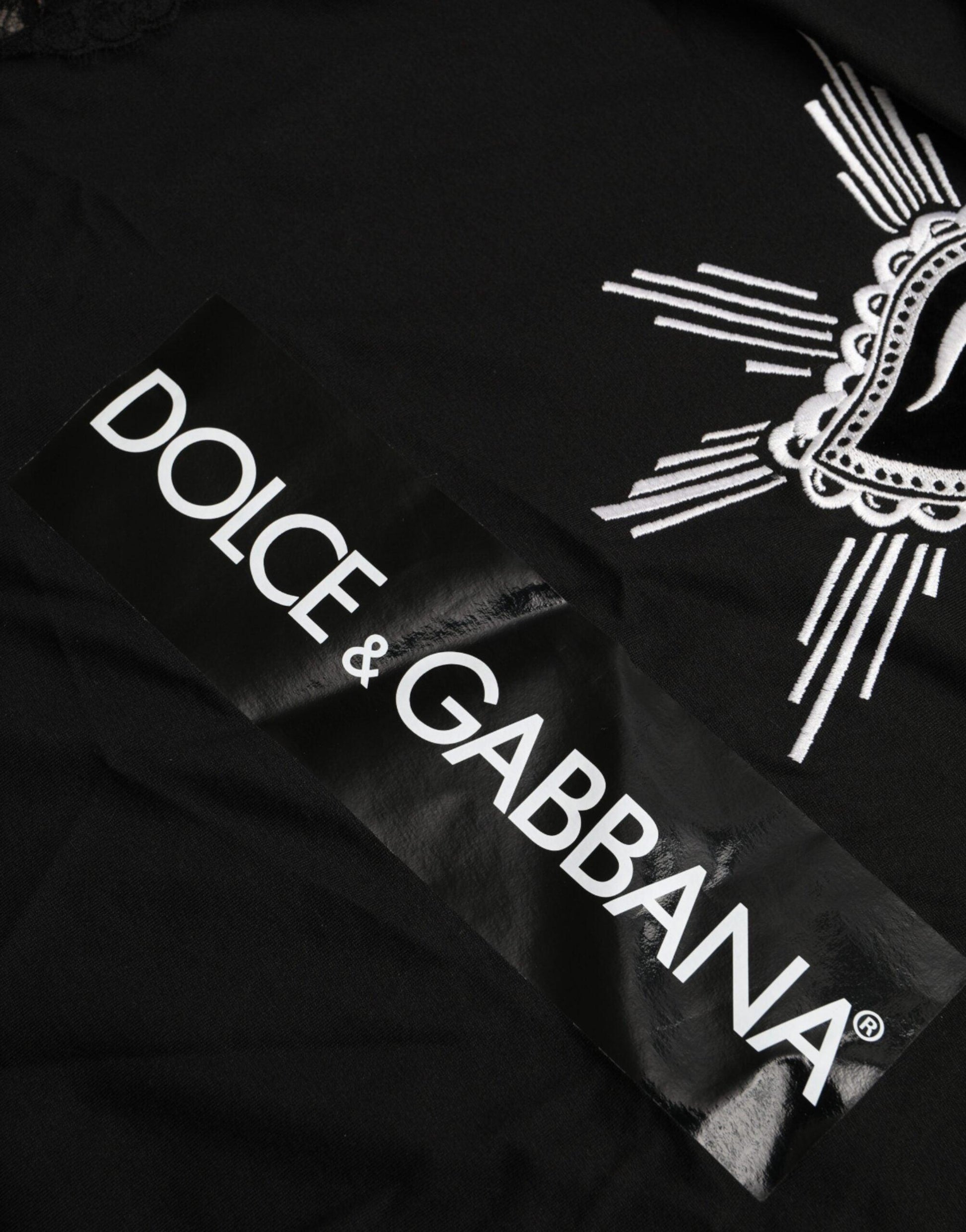 Dolce & Gabbana Black Sacred Heart Print Cotton Lace T-shirt - Arichezz.store