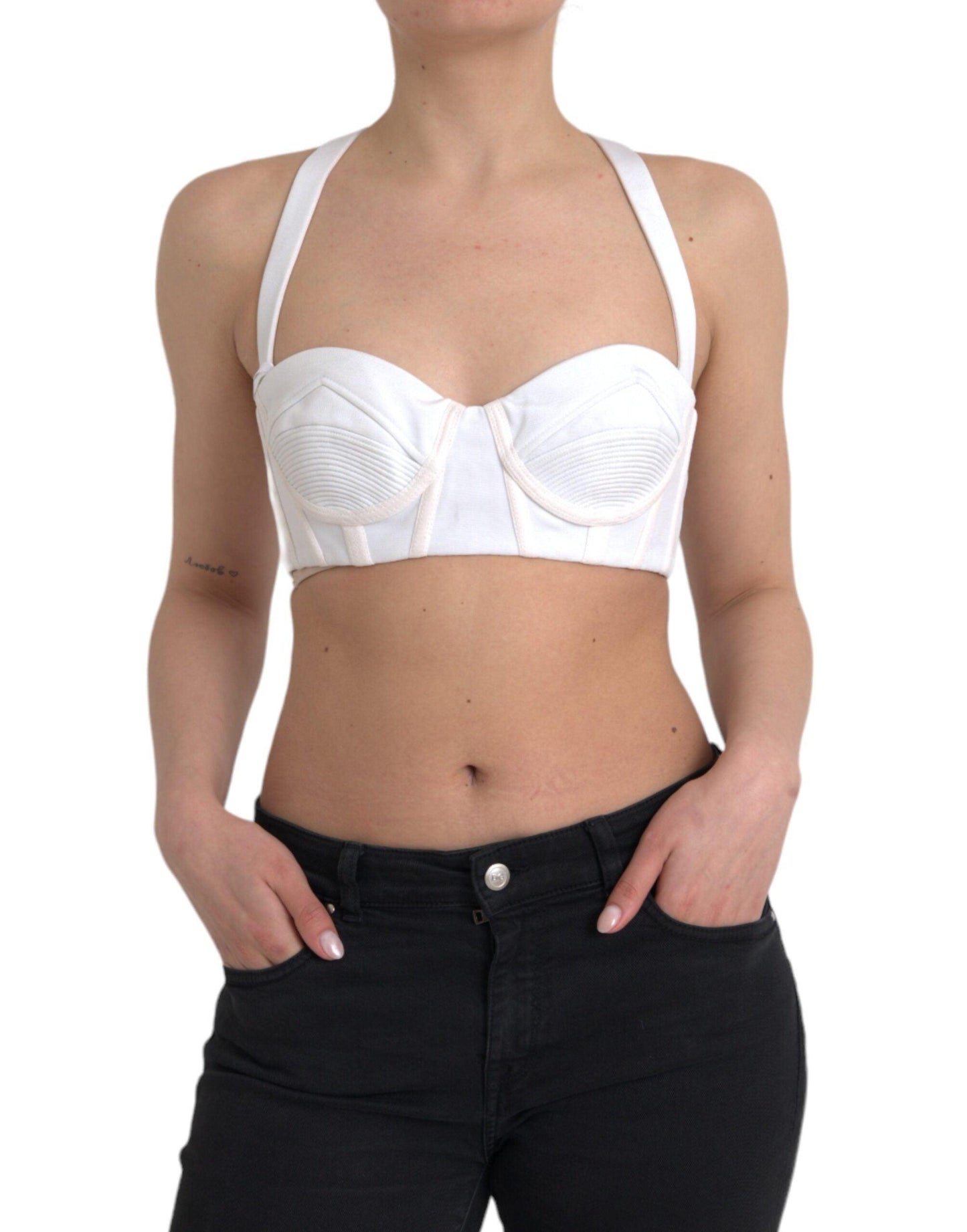 Versace White Viscose Bustier Sleeveless Cropped Top - Arichezz.store