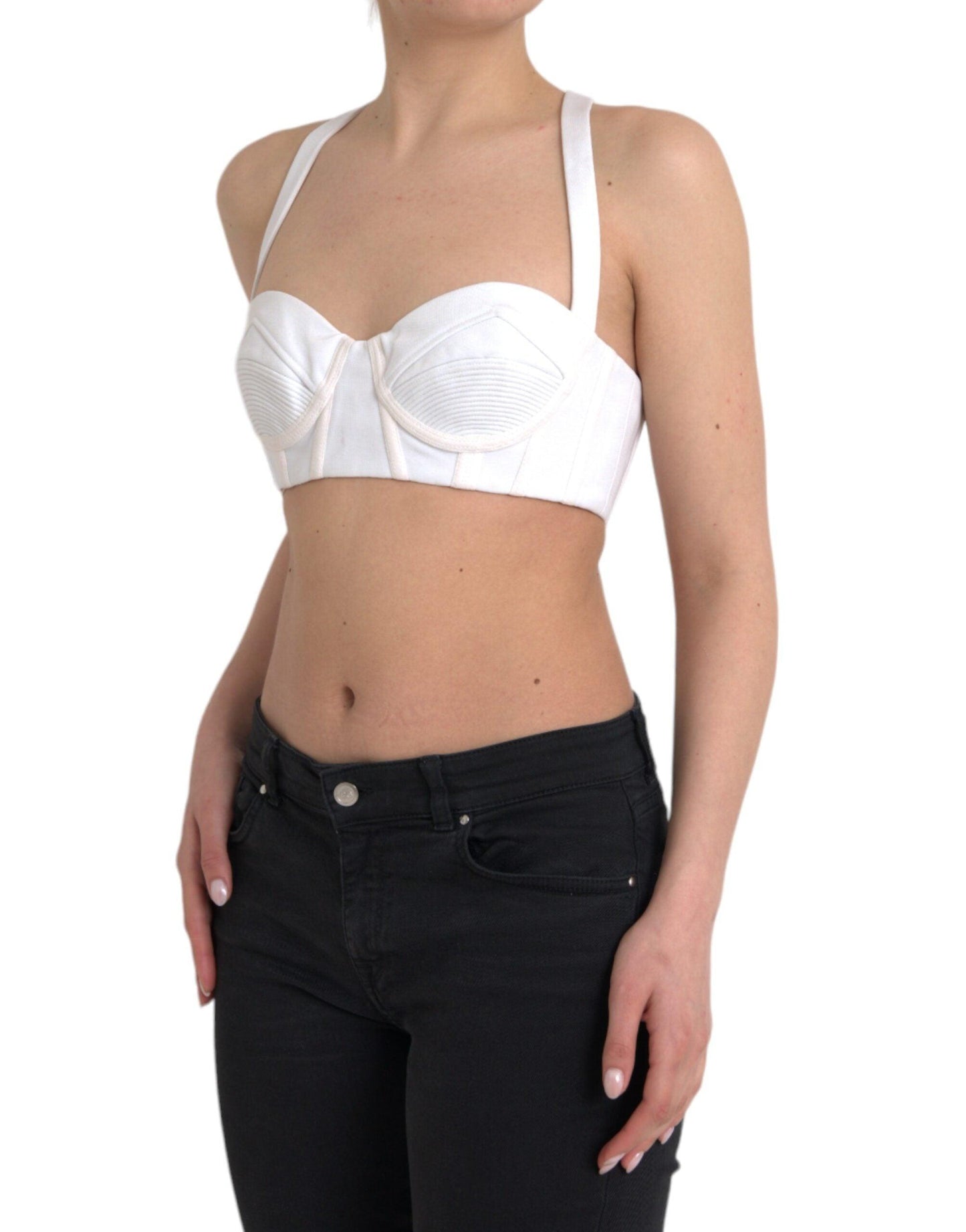 Versace White Viscose Bustier Sleeveless Cropped Top - Arichezz.store