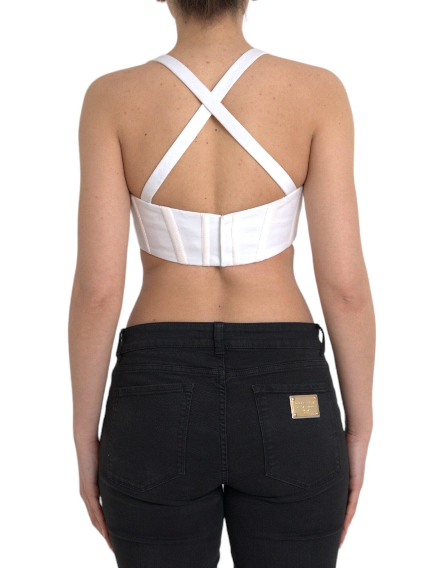 Versace White Viscose Bustier Sleeveless Cropped Top - Arichezz.store