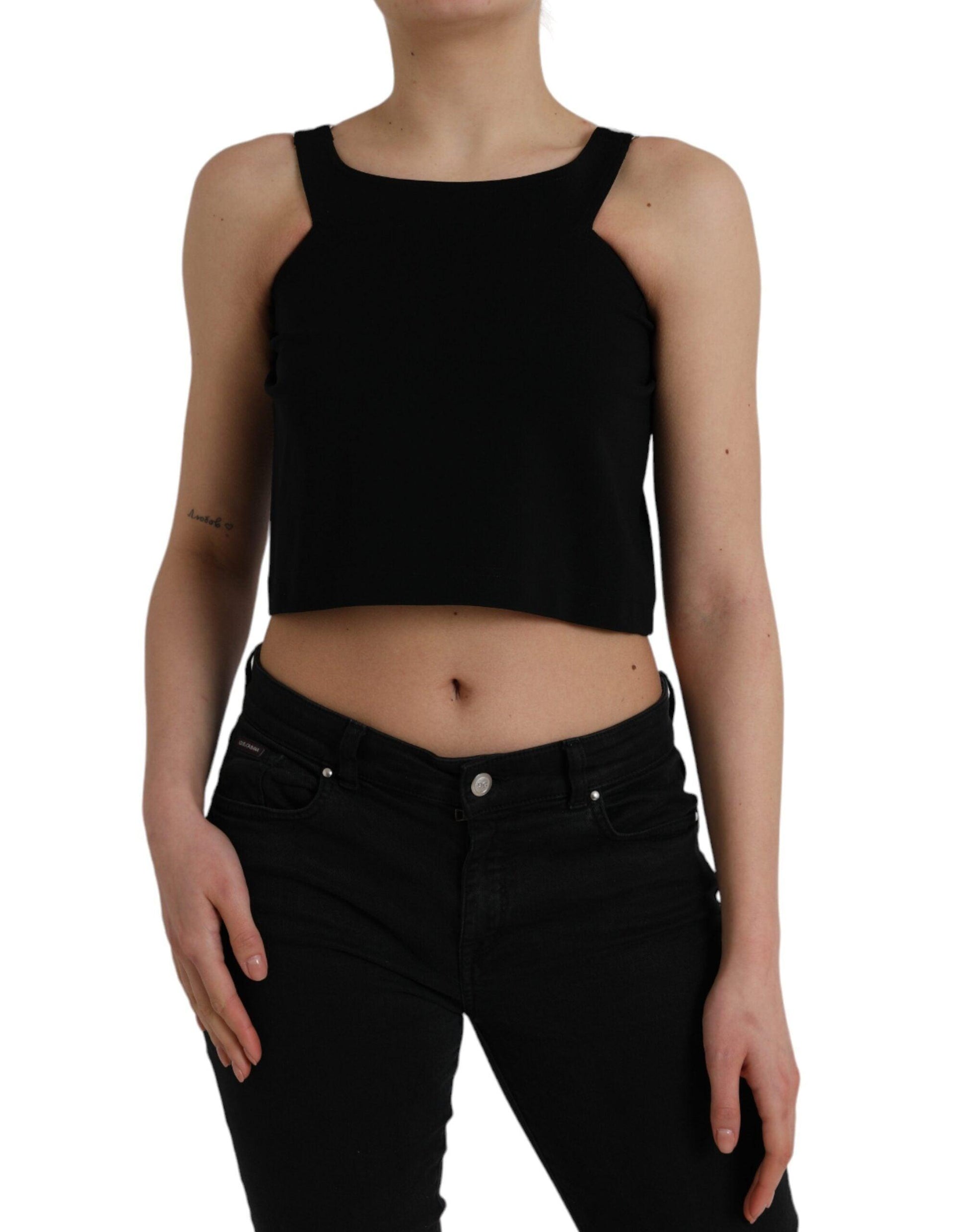 Dolce & Gabbana Black Sleeveless Round Neck Cropped Tank Top - Arichezz.store