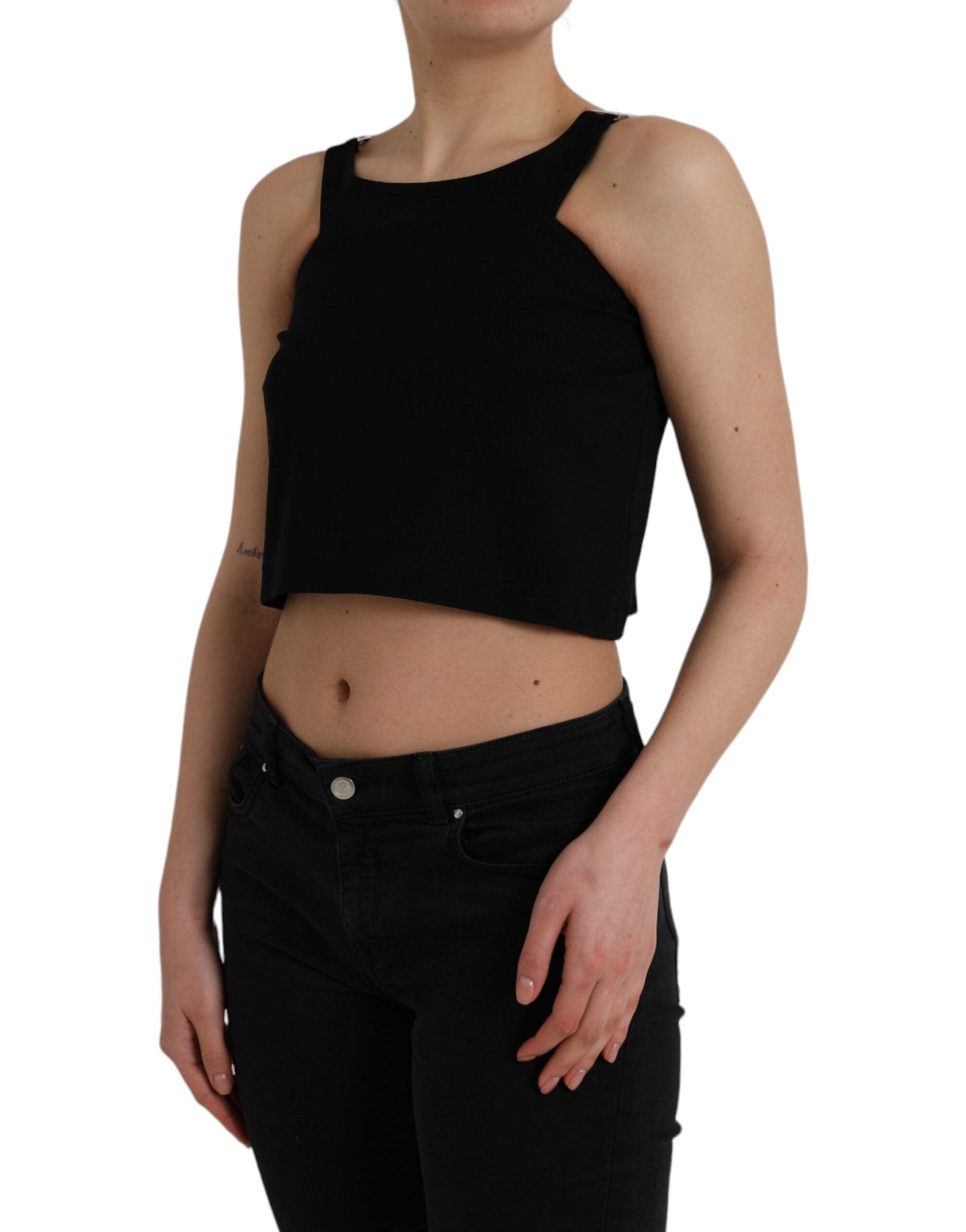 Dolce & Gabbana Black Sleeveless Round Neck Cropped Tank Top - Arichezz.store