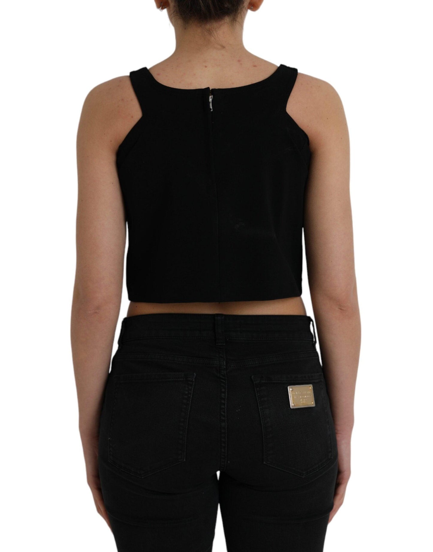 Dolce & Gabbana Black Sleeveless Round Neck Cropped Tank Top - Arichezz.store