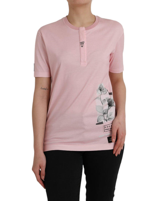 Dolce & Gabbana Pink Floral Print Cotton Short Sleeves T-shirt - Arichezz.store