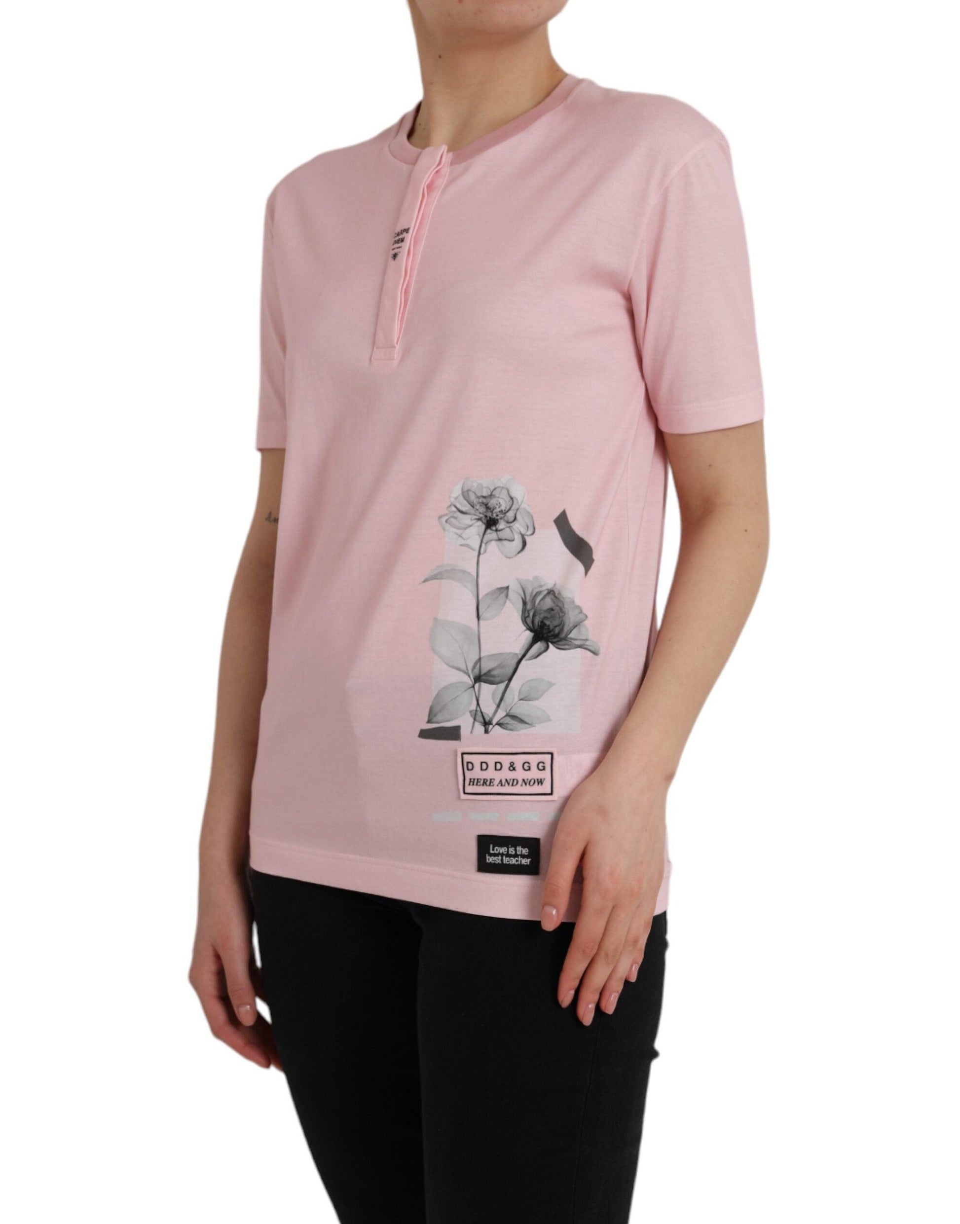 Dolce & Gabbana Pink Floral Print Cotton Short Sleeves T-shirt - Arichezz.store