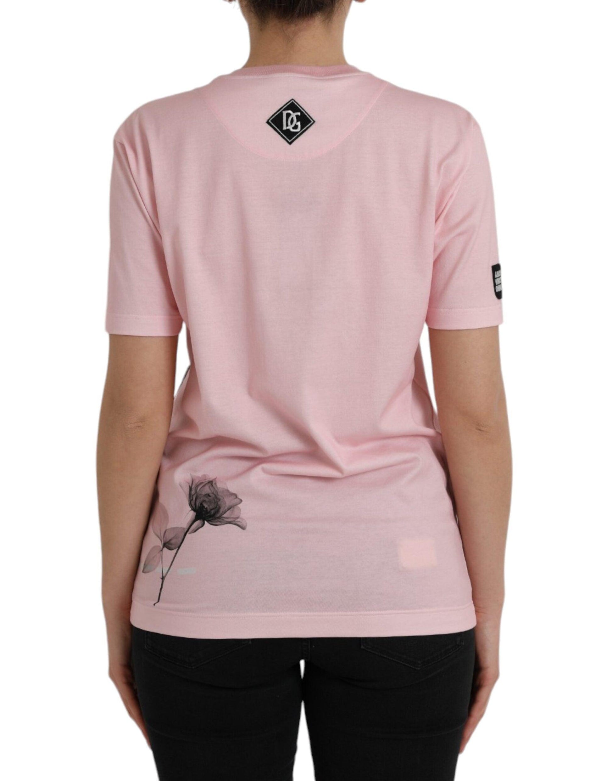 Dolce & Gabbana Pink Floral Print Cotton Short Sleeves T-shirt - Arichezz.store