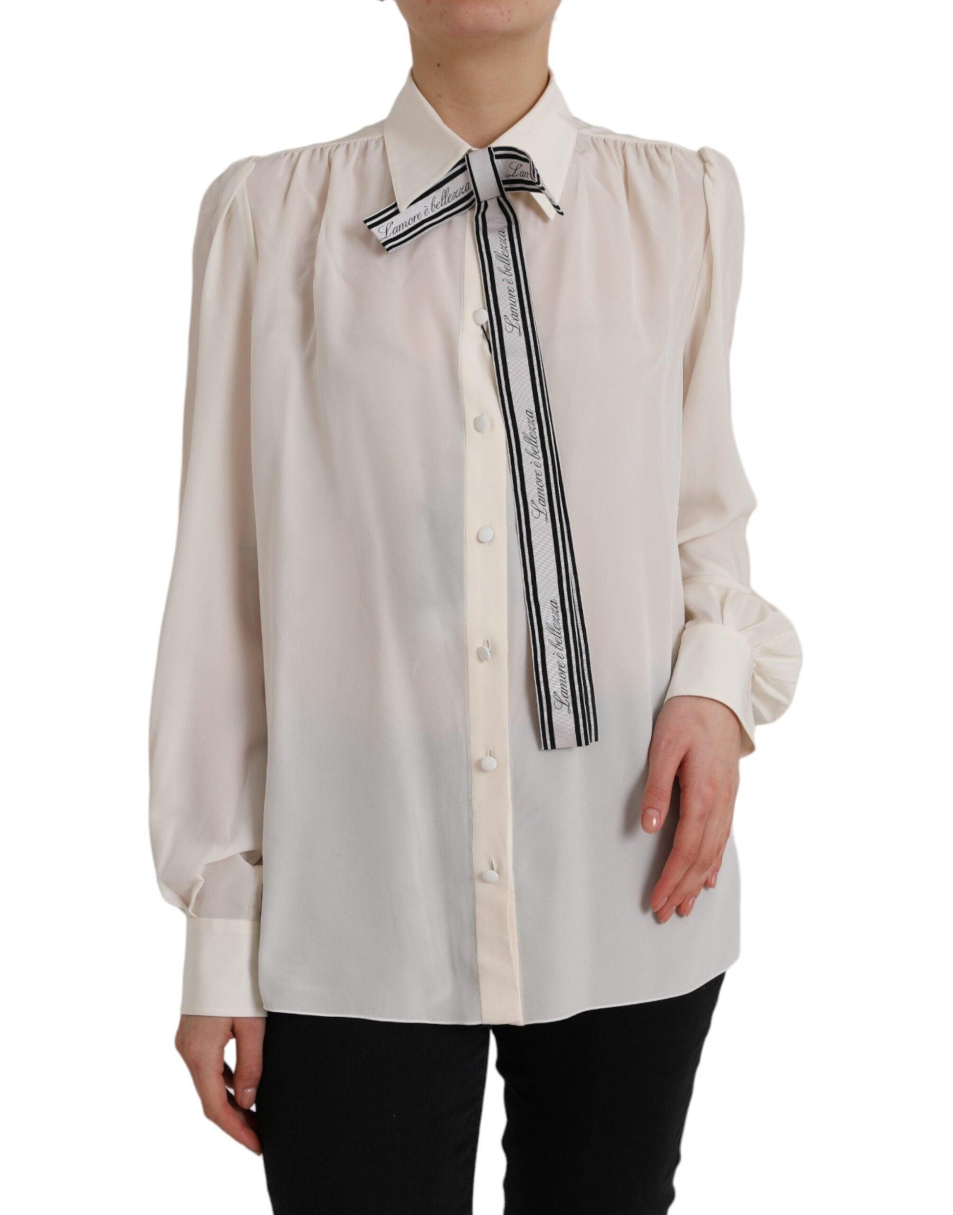 Dolce & Gabbana Off White Long Sleeve Button Down Blouse Top - Arichezz.store