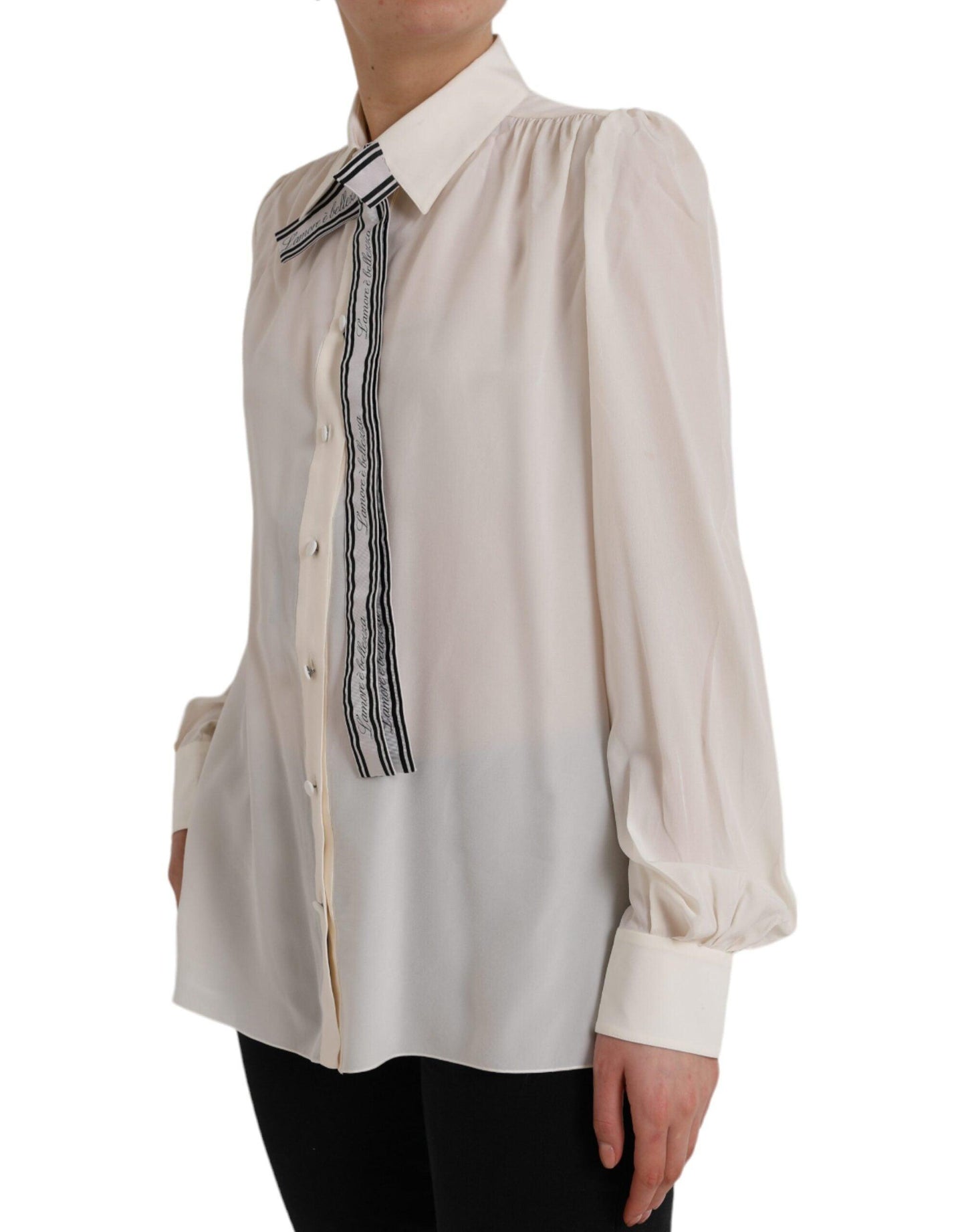 Dolce & Gabbana Off White Long Sleeve Button Down Blouse Top - Arichezz.store