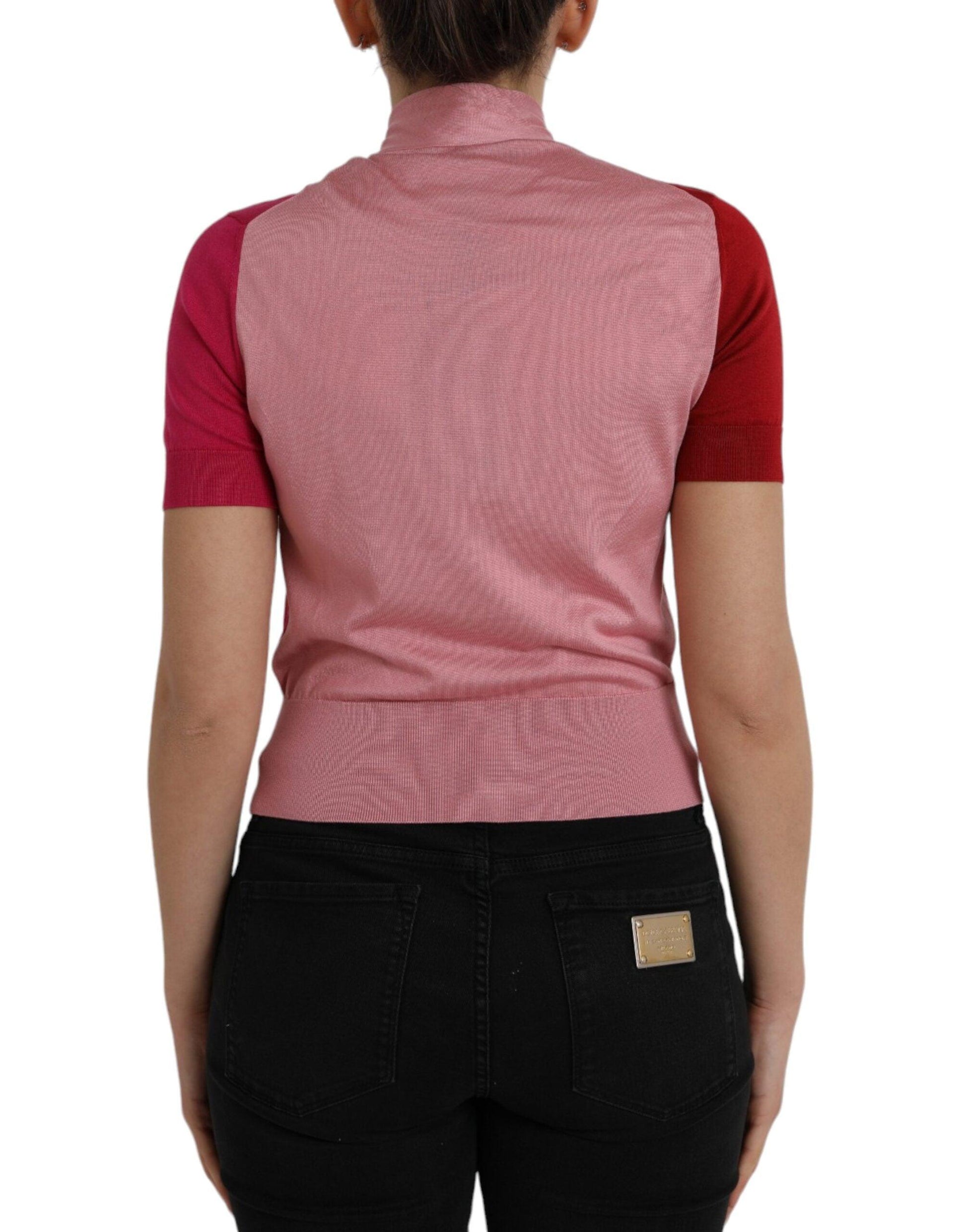 Dolce & Gabbana Pink Short Sleeves Pullover Ascot Collar Top - Arichezz.store