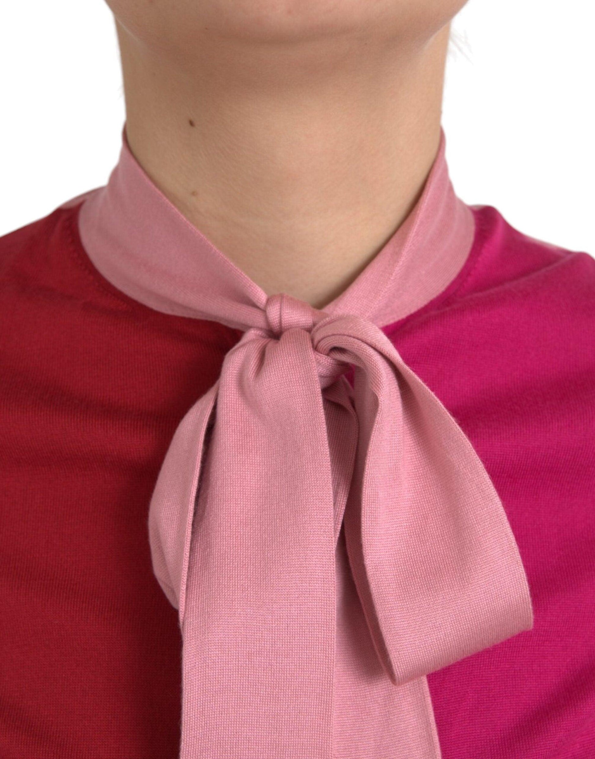 Dolce & Gabbana Pink Short Sleeves Pullover Ascot Collar Top - Arichezz.store