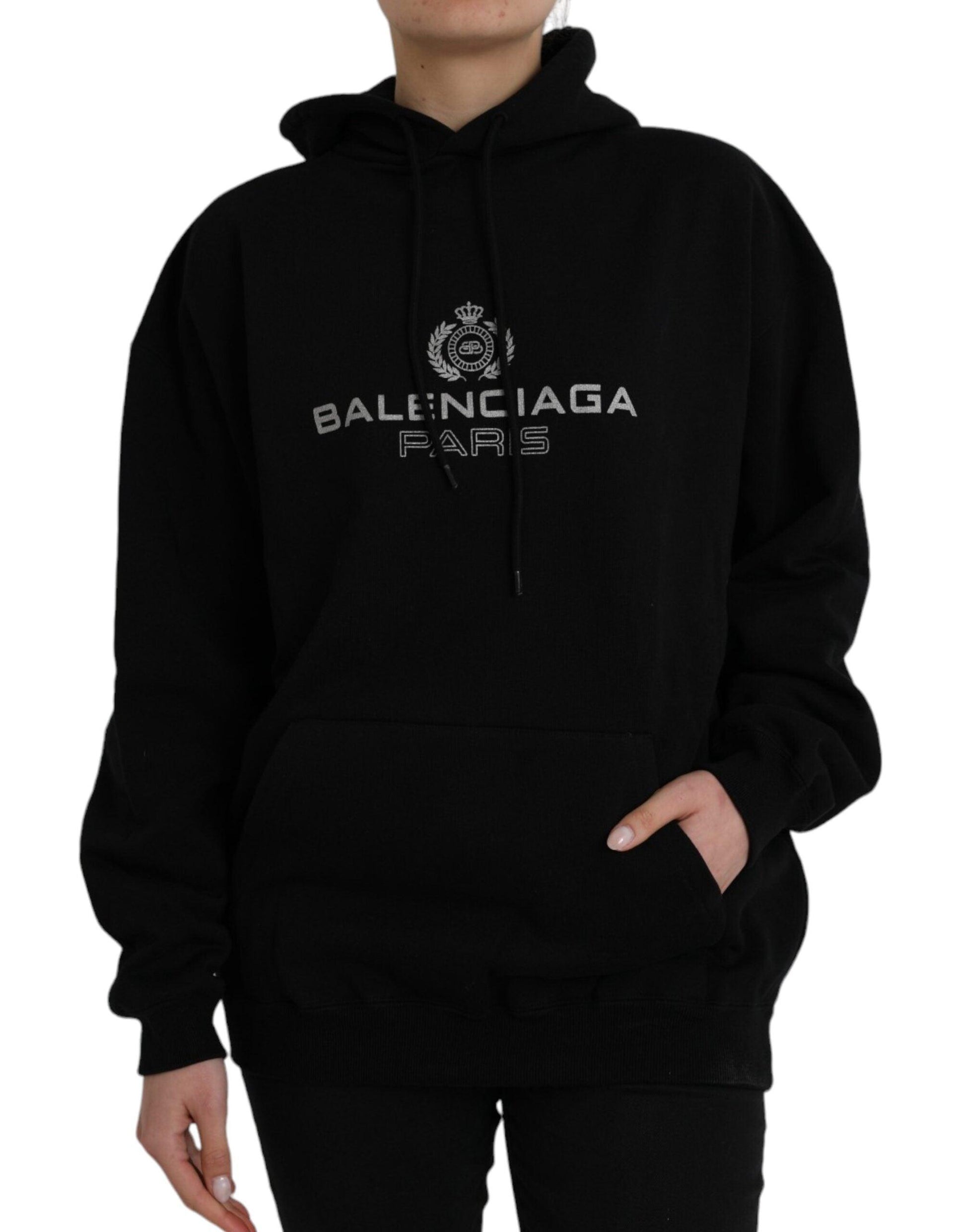 Balenciaga Black Cotton Logo Hooded Pullover Sweatshirt Sweater - Arichezz.store