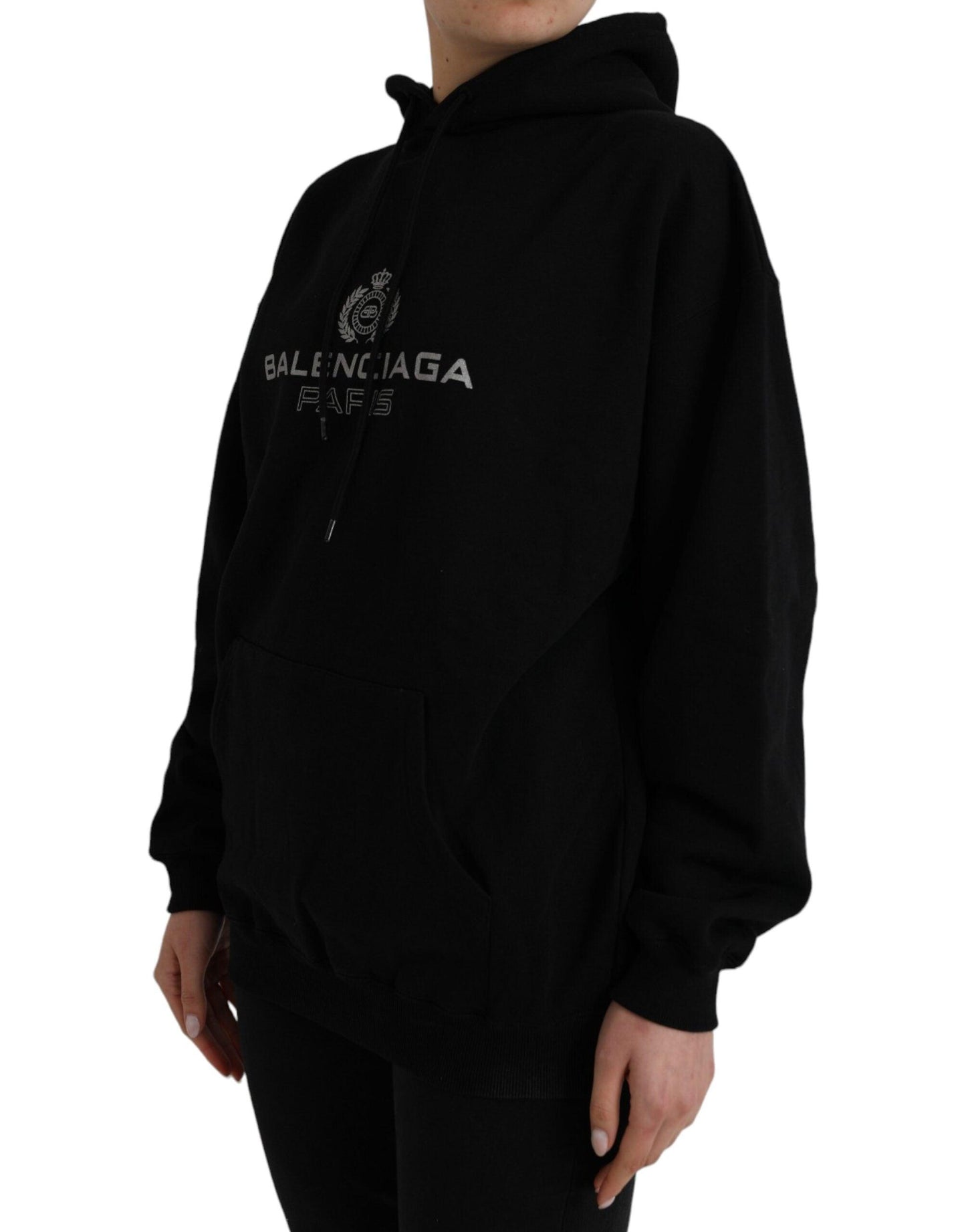 Balenciaga Black Cotton Logo Hooded Pullover Sweatshirt Sweater - Arichezz.store