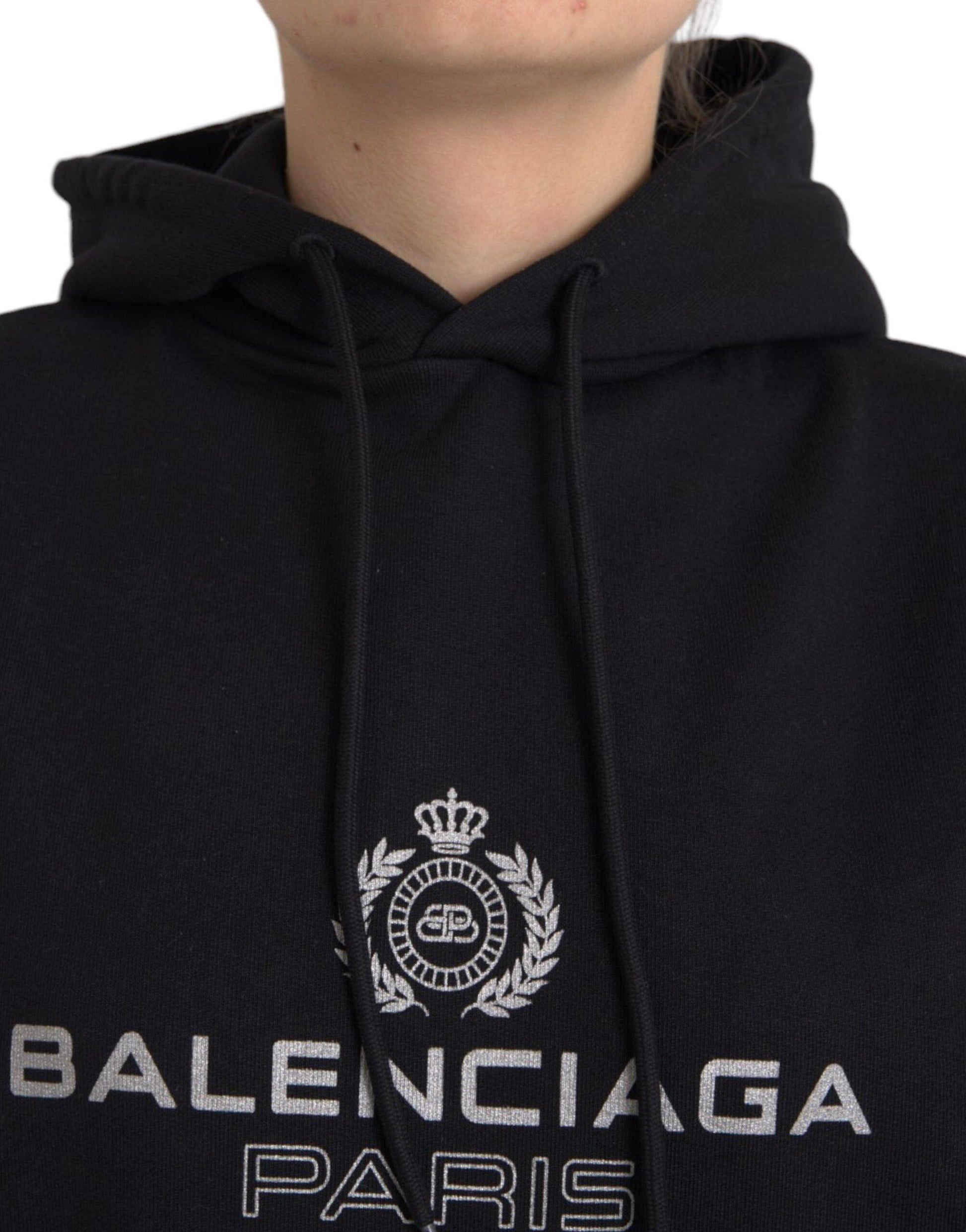 Balenciaga Black Cotton Logo Hooded Pullover Sweatshirt Sweater - Arichezz.store