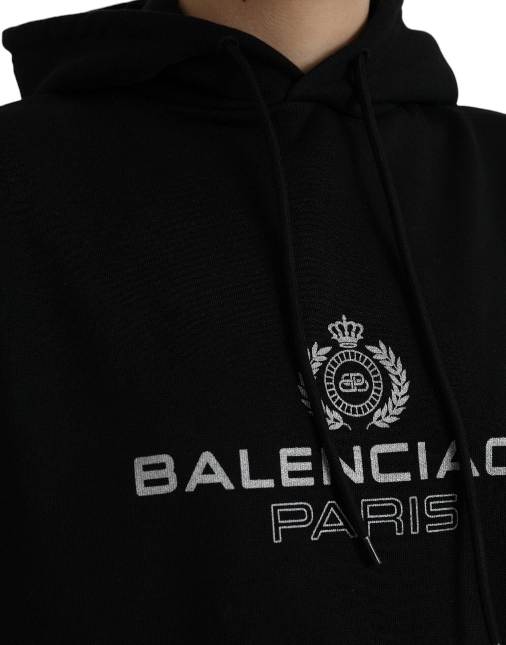 Balenciaga Black Cotton Logo Hooded Pullover Sweatshirt Sweater - Arichezz.store